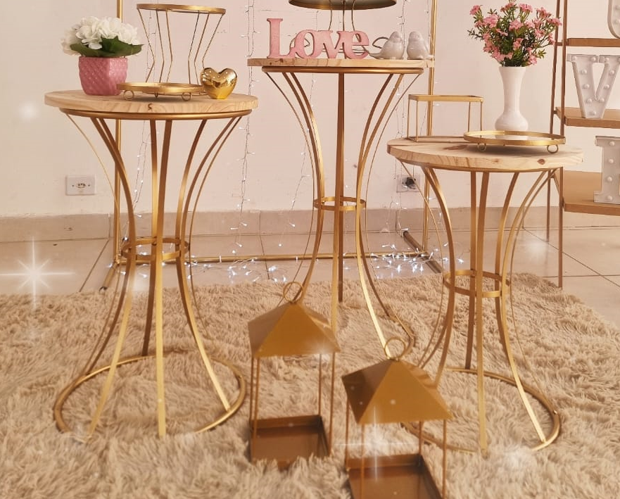 KIT MESA AMPULHETA DOURADA 3 PEÇAS