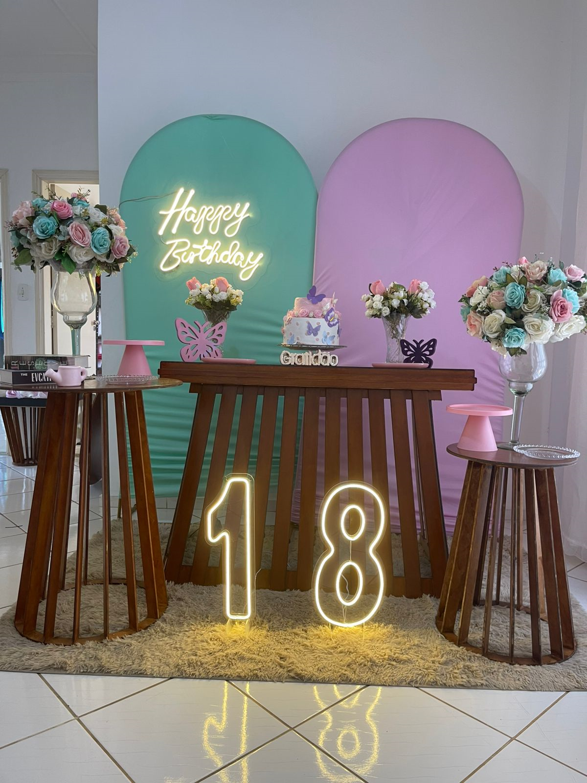 aniversário verde e rosa