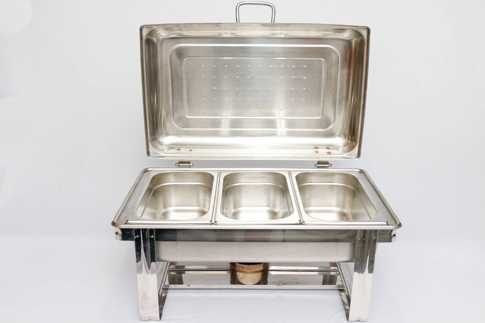 Rechaud retangular c/ 3 cubas funda 9LT c/ 1 fogareiro