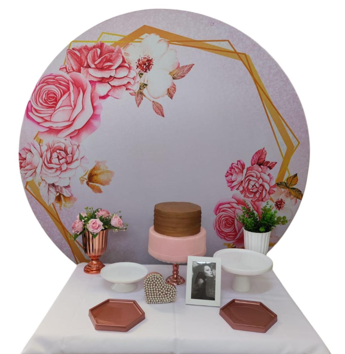 Floral Fundo Rosa com Dourado Kit Bronze 
