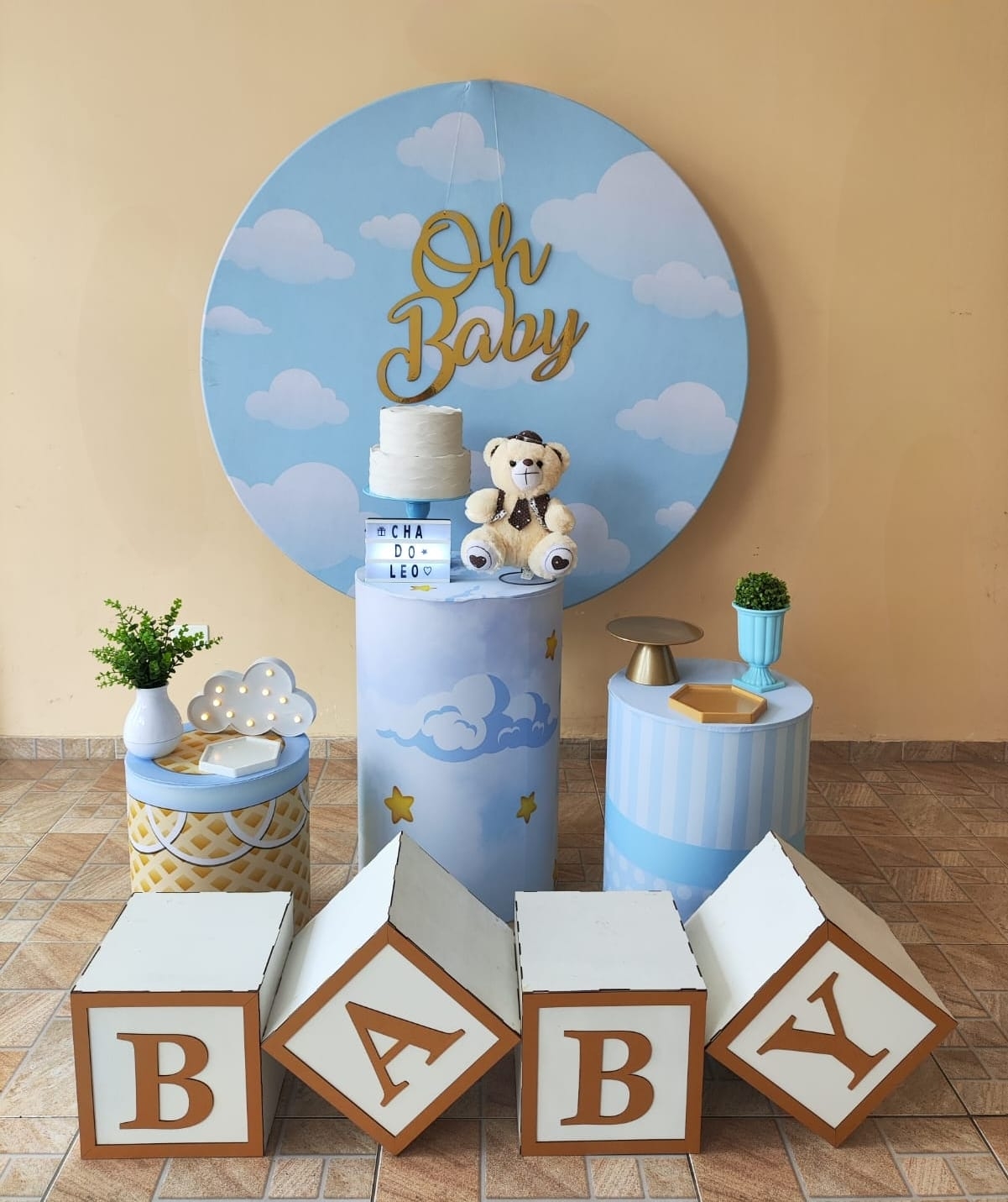 Chá de bebê Menino Nuvens Kit Prata