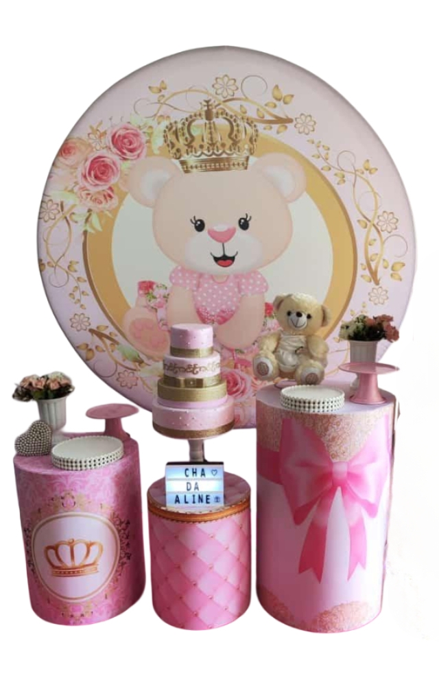 Chá de Bebê Menina Urso com Coroa Kit Prata