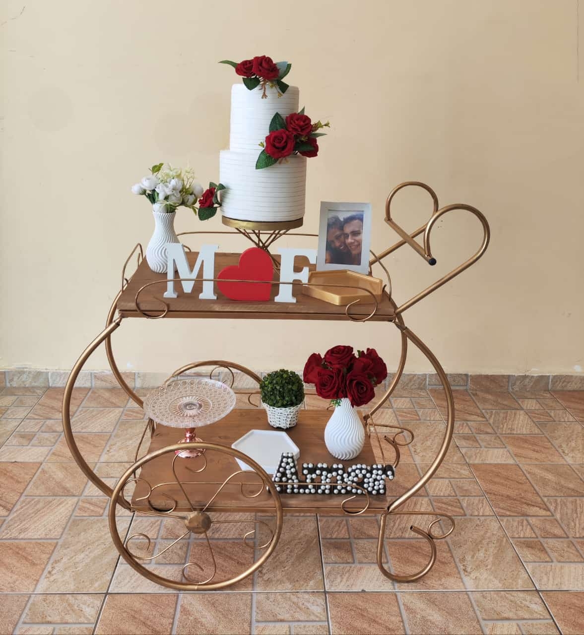 Casamento e Noivado Carrinho de chá Kit Ouro