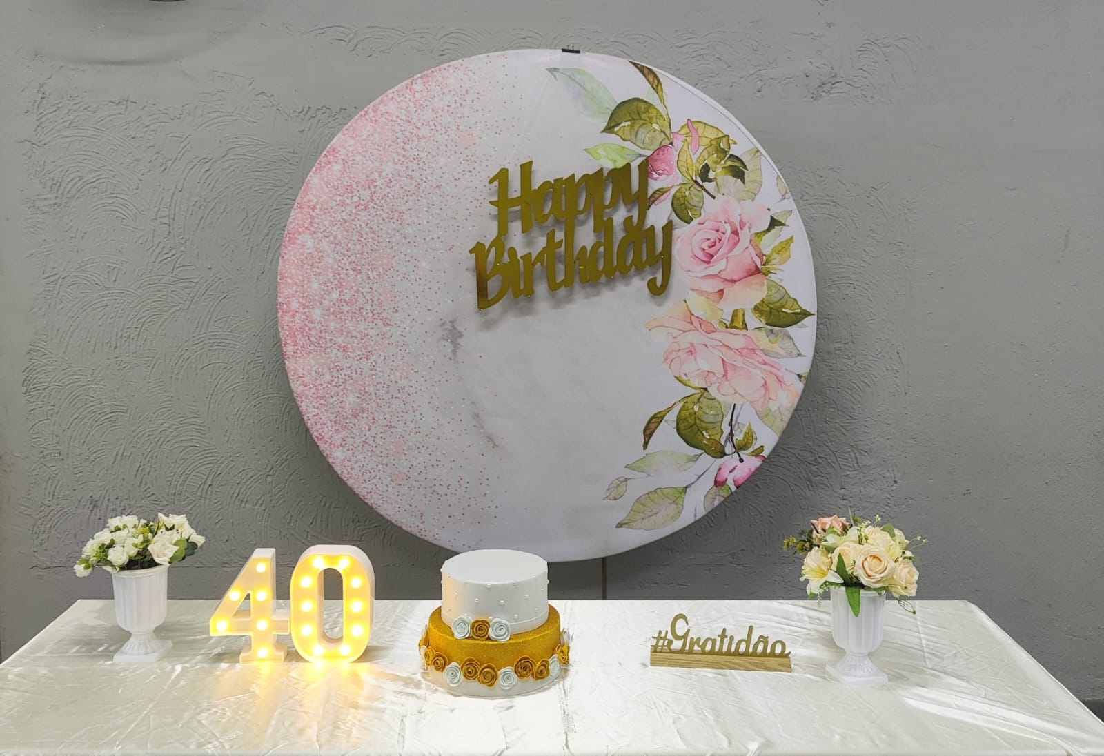 Aniversário Adulto Fem Flor Rosa com brilho K