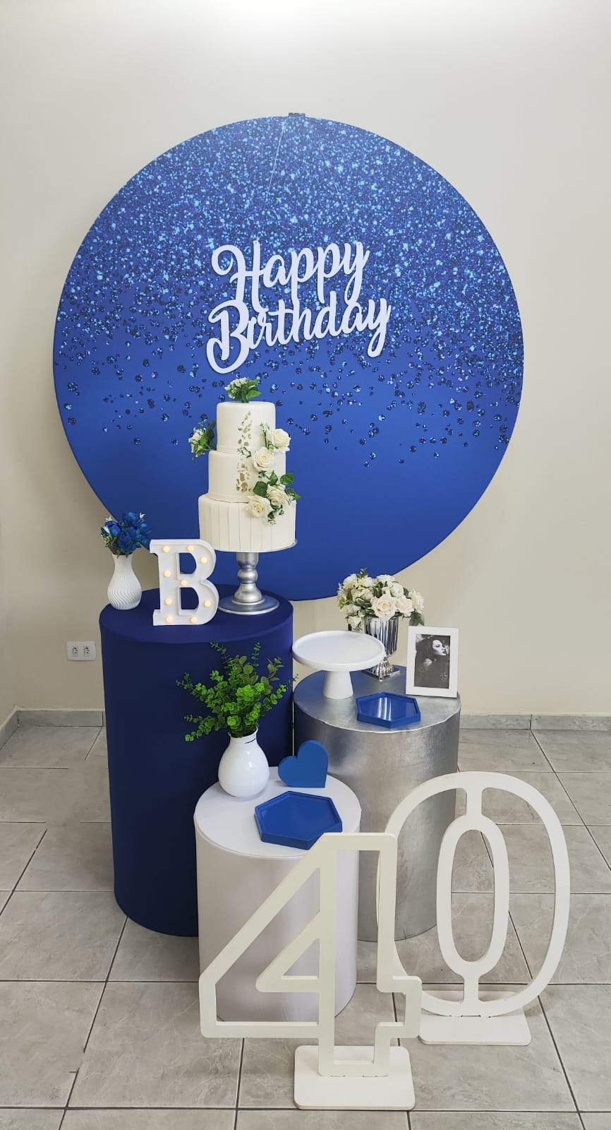 Azul com Glitter Feminino Kit Prata I