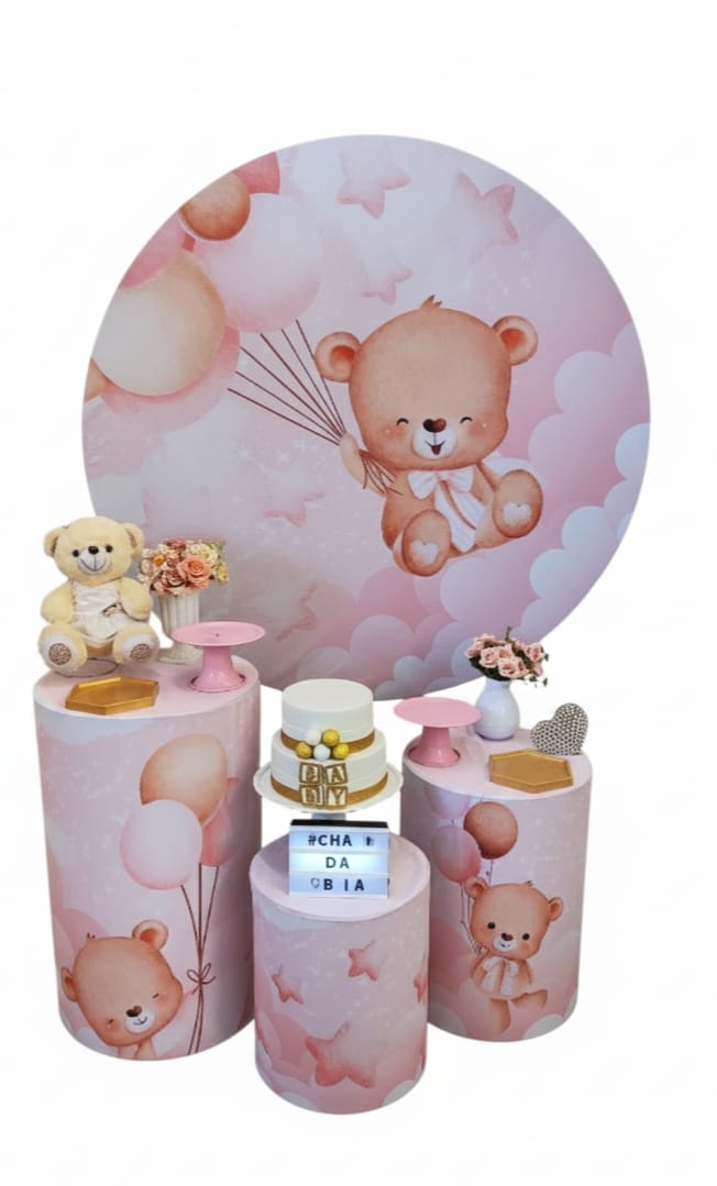 Chá de Bebê Menina Ursinha Rosa com Balões Ki