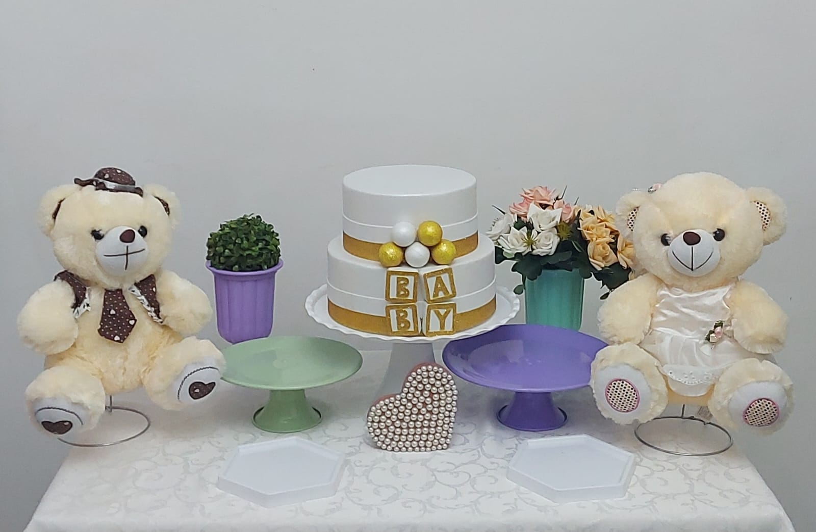 Chá Revelação Urso Verde e Lilas Kit Cantinho