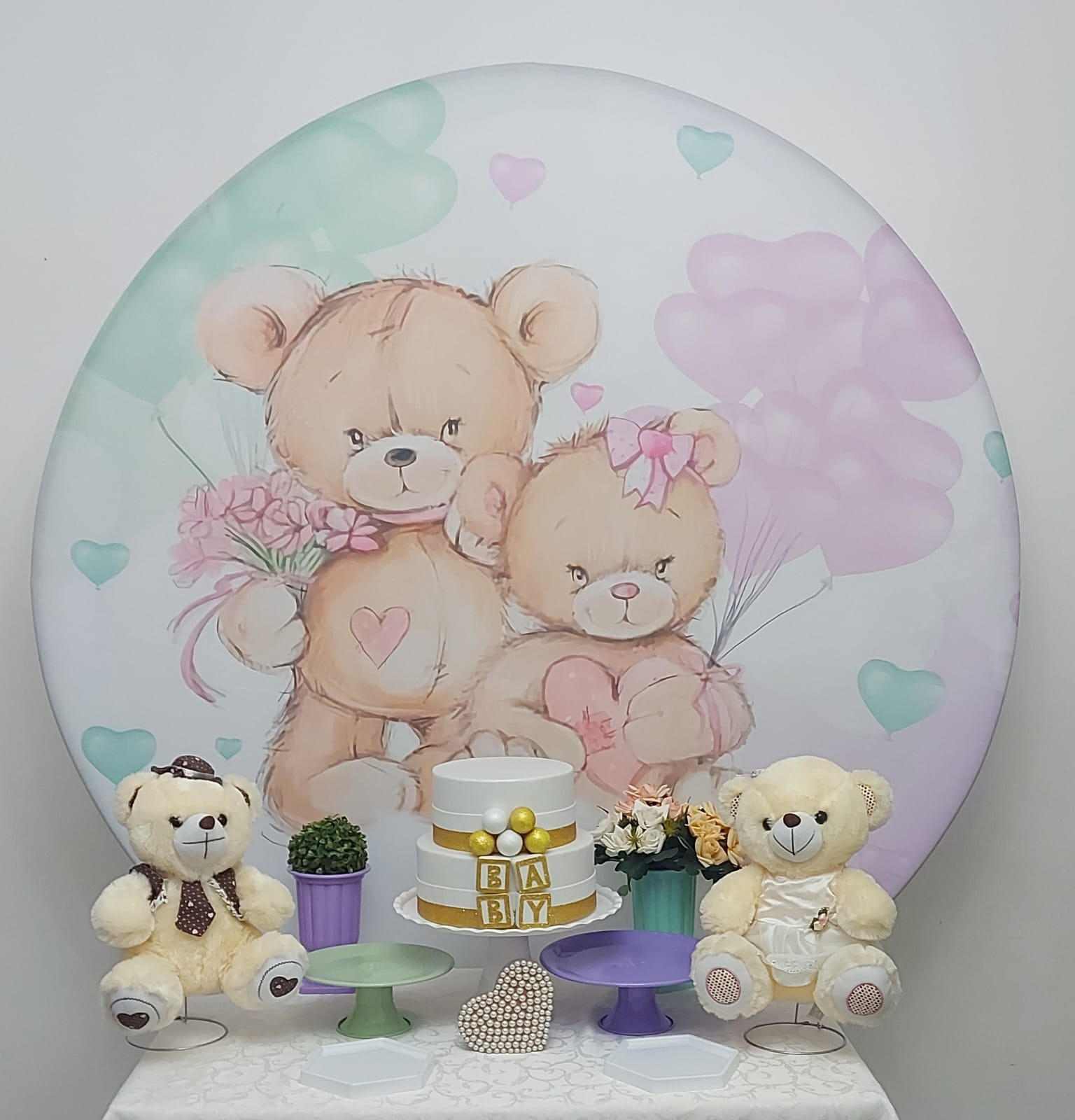 Chá Revelação Urso Verde e Lilas Kit Bronze