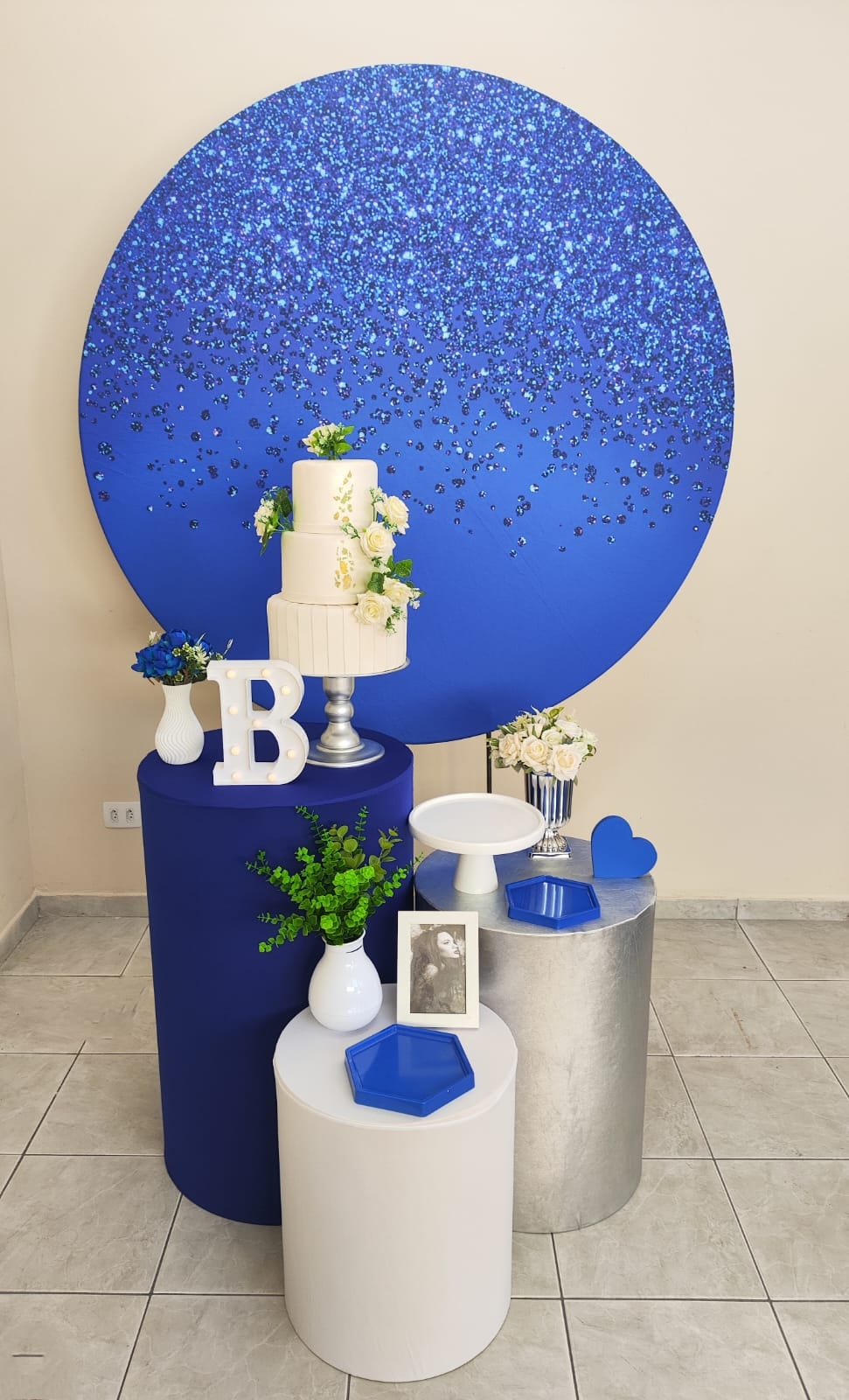 Azul com Glitter Feminino Kit Prata 