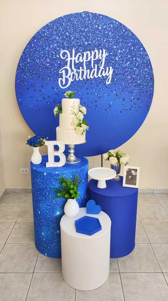 Azul com Glitter Feminino Kit Prata I