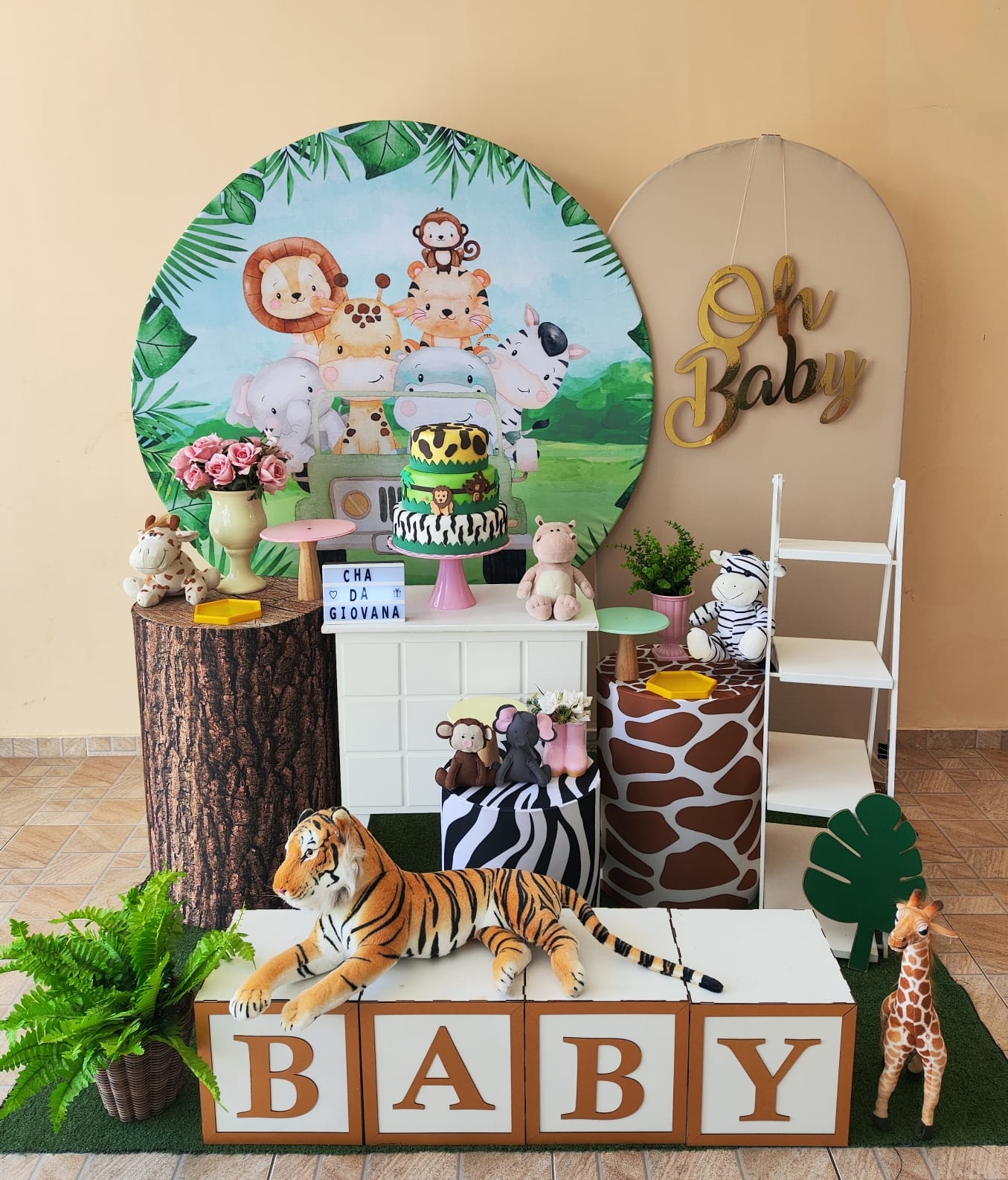 Chá de Bebê Menina Safari Capa Verde Kit Diam