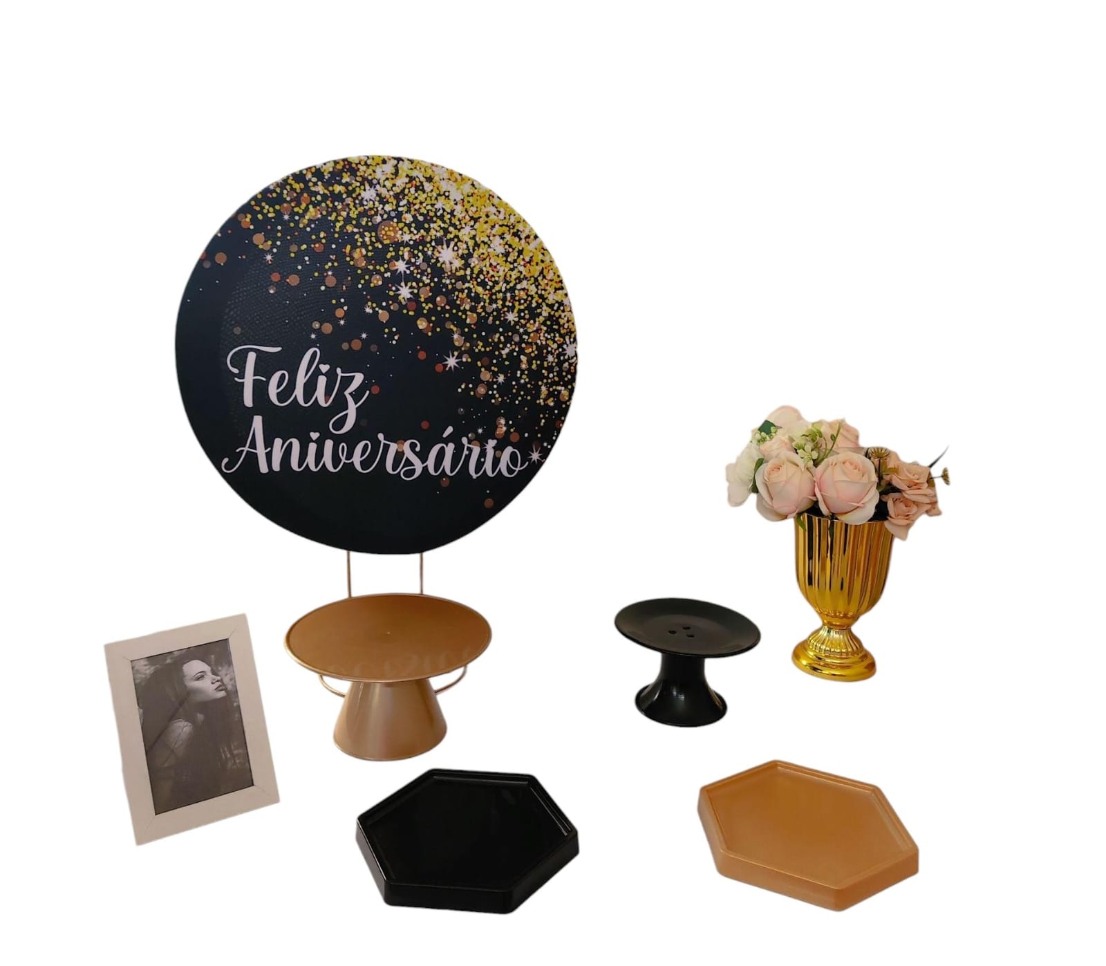 Preto com dourado Feminino Mini Kit