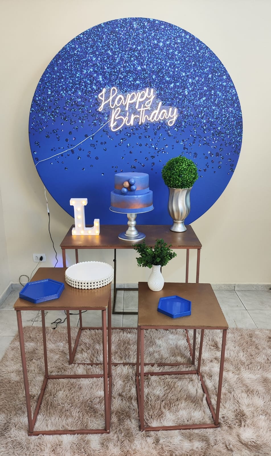 Azul com Glitter Masculino Kit Ouro