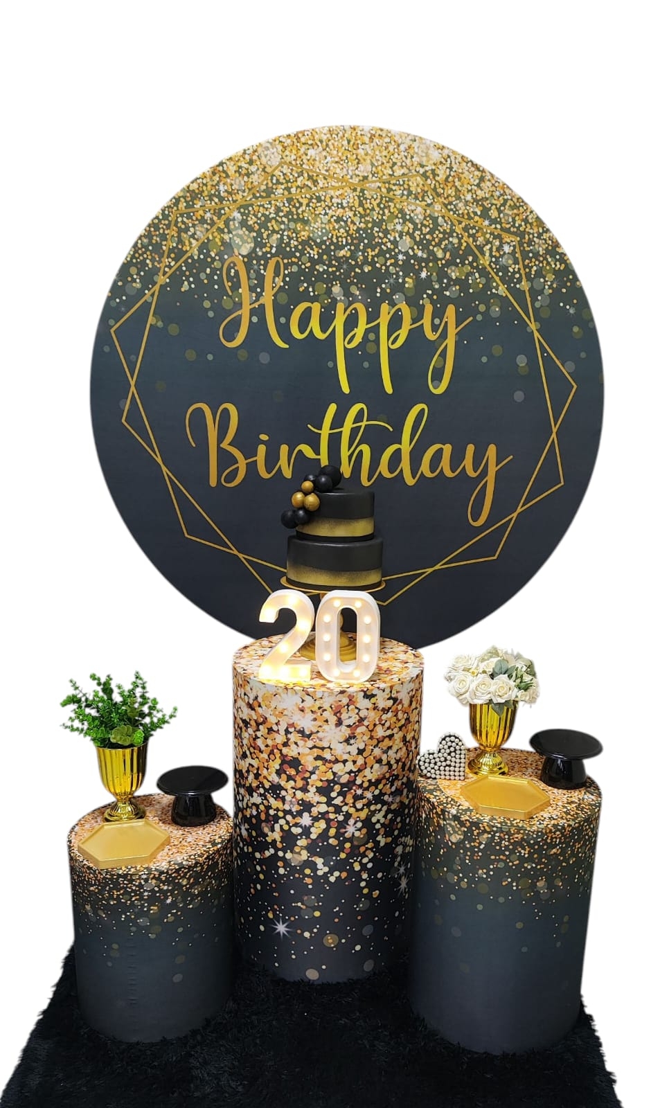 Preto com Dourado Feminino Kit Prata 