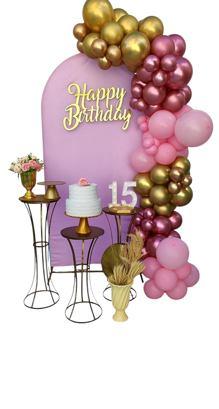 Rosa Liso Kit Ouro com Bexigas