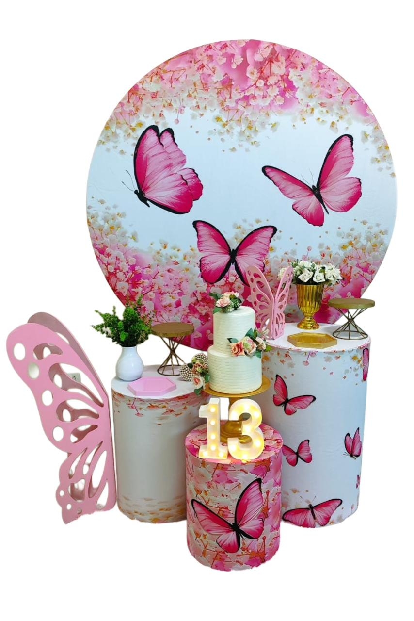 Borboleta Rosa Kit Prata