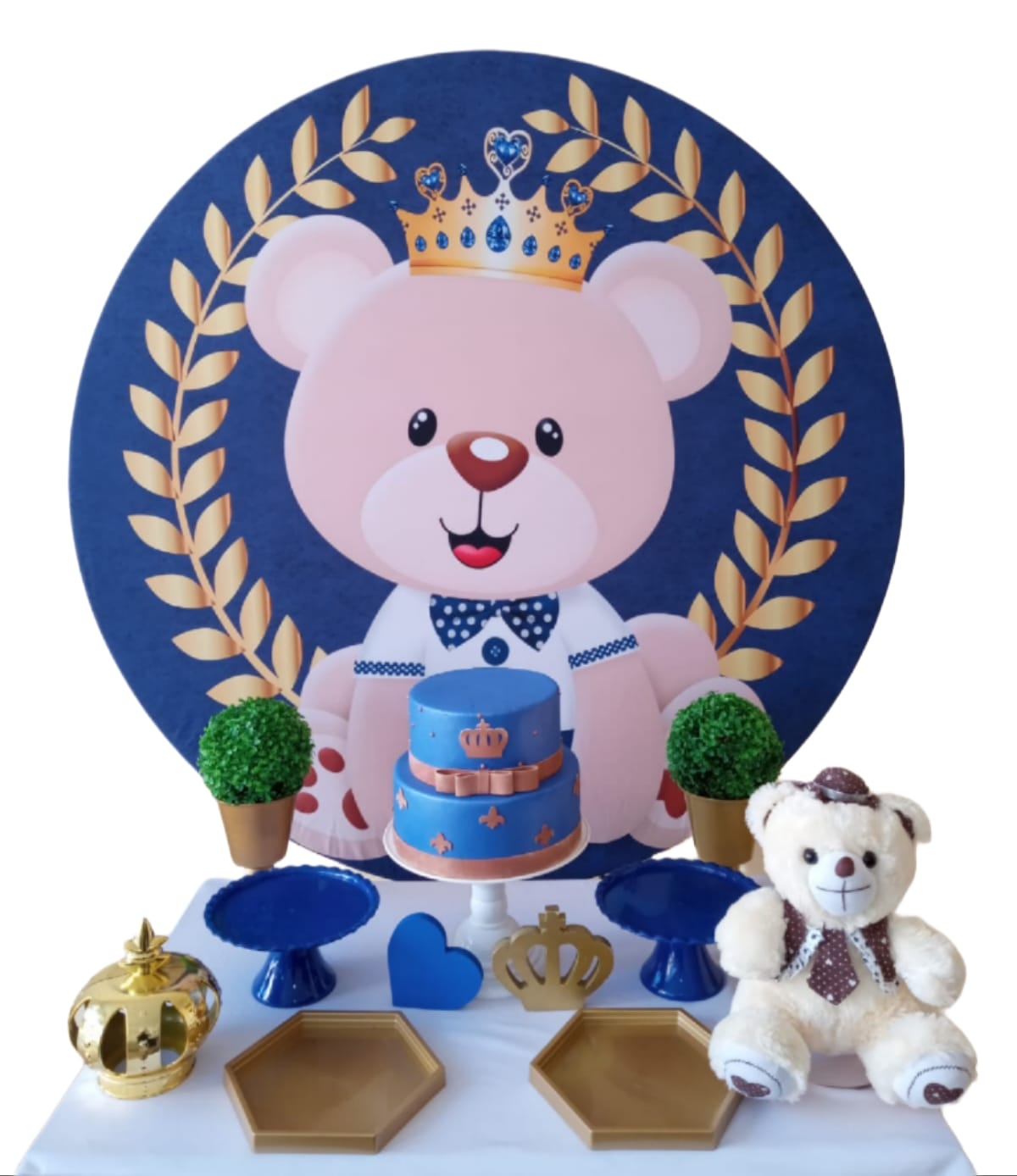 Chá de Bebê Menino Urso com Coroa Kit Bronze