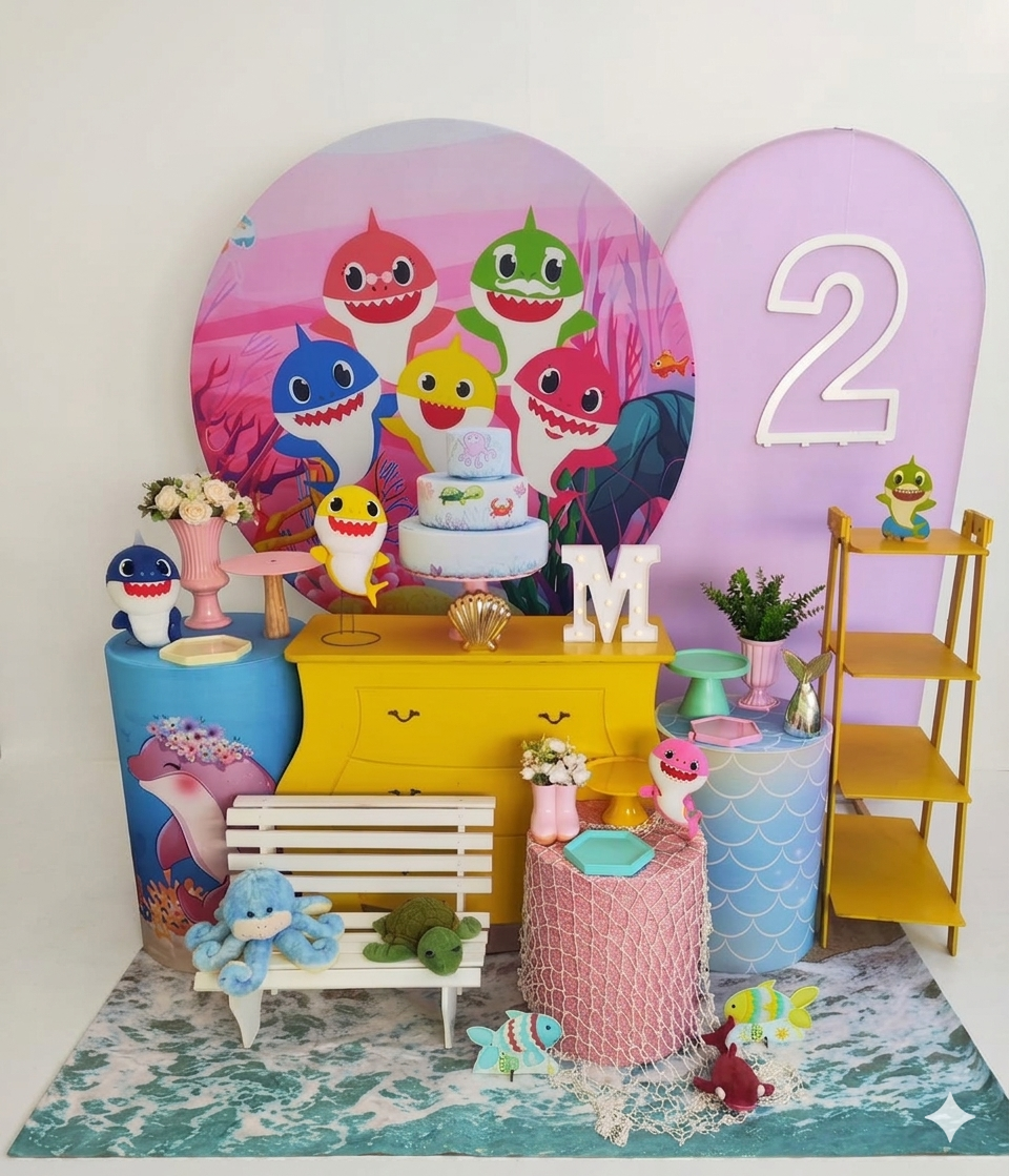 Baby Shark Menina Capa 2 Kit Diamante