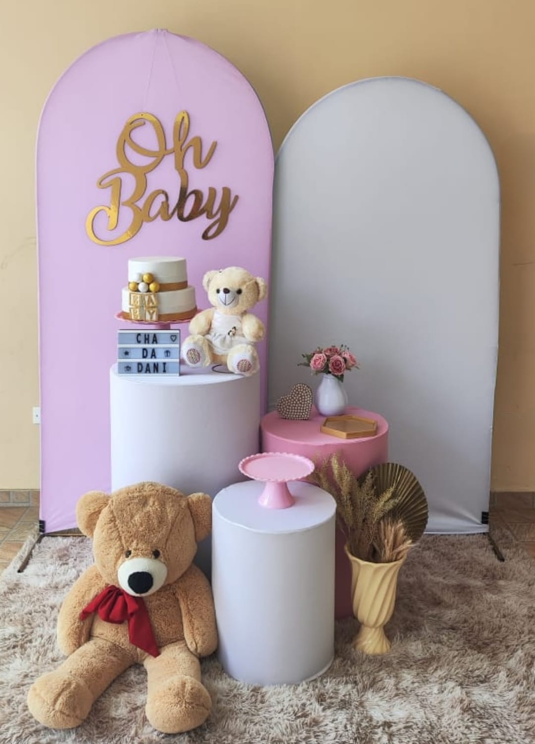 Chá de Bebê Menina Capa Rosa Kit Ouro