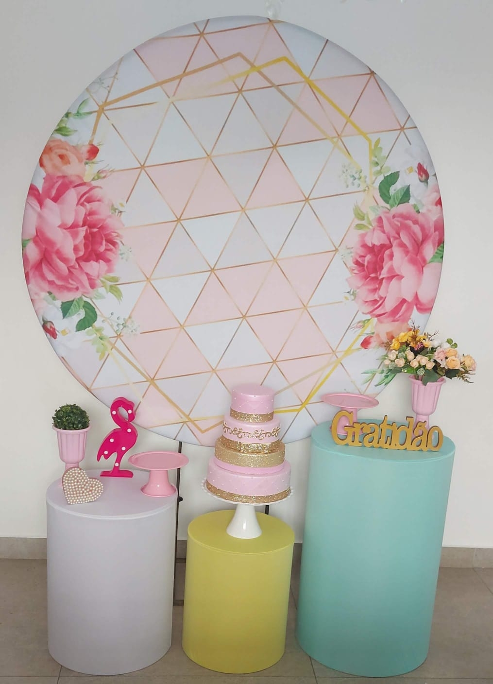 Aniversário Feminino Floral Rosa Kit  Bronze 