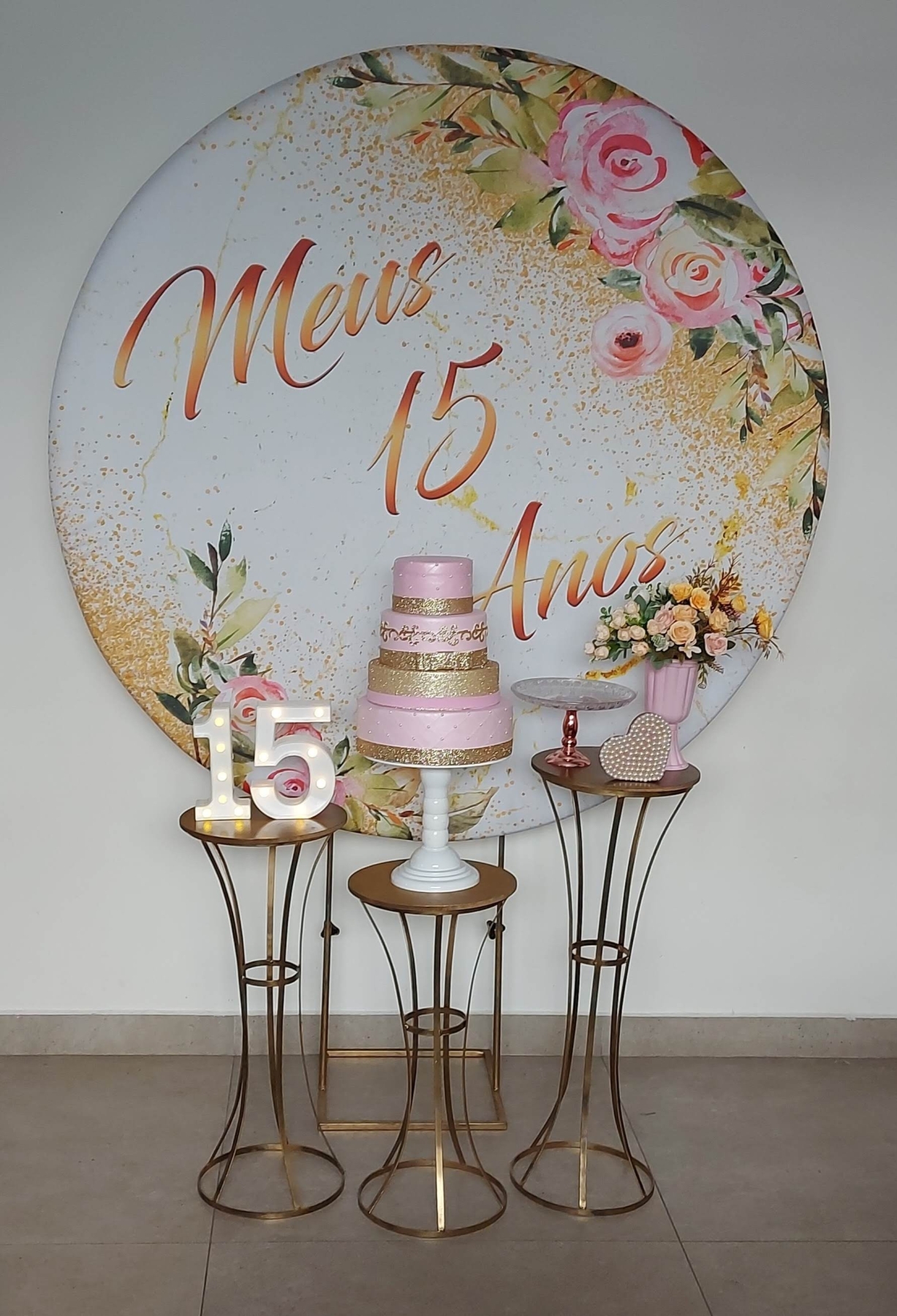 15 Anos amarelo com glitter Kit Prata I