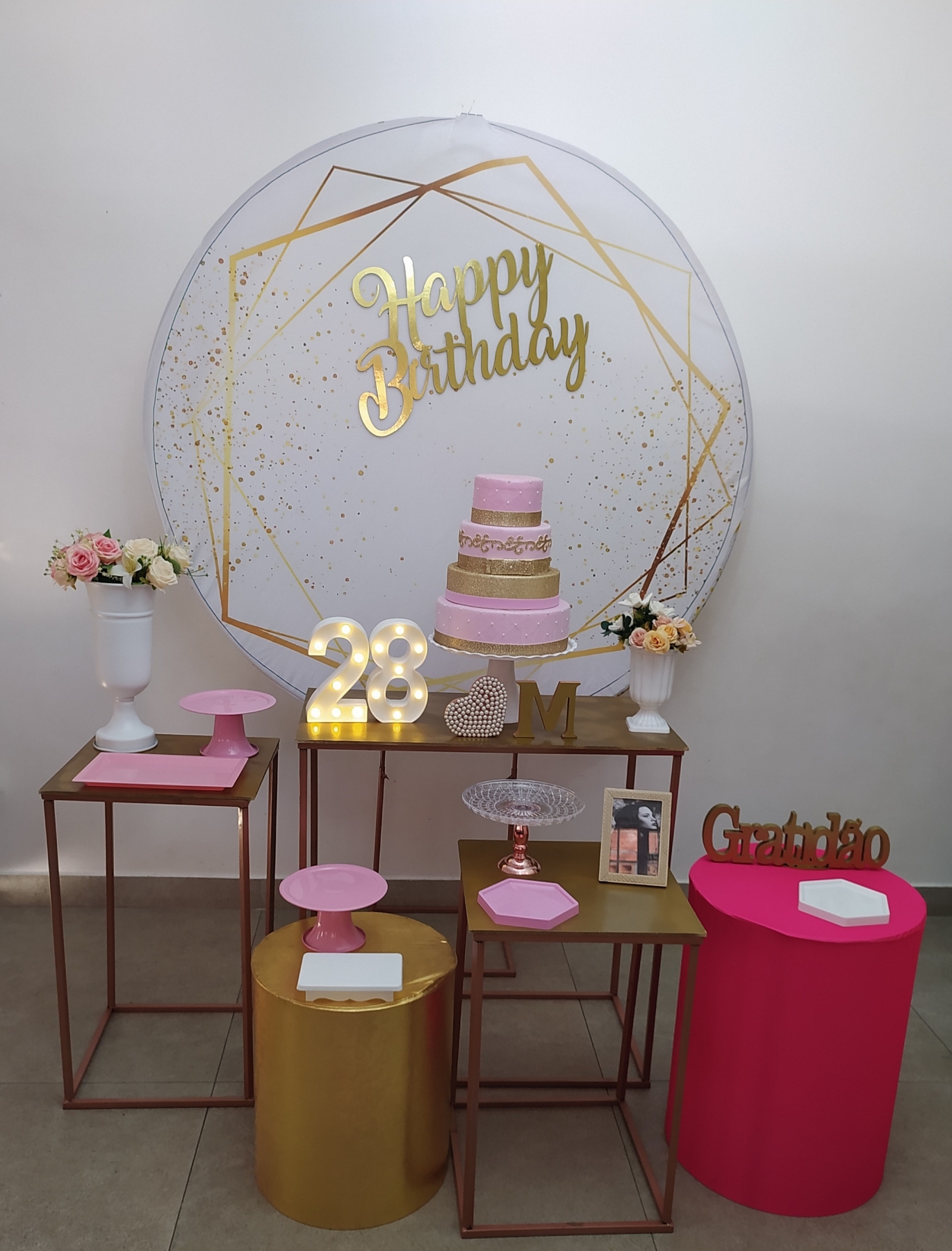 Aniversário Branco Dourado e Rosa Kit Platino