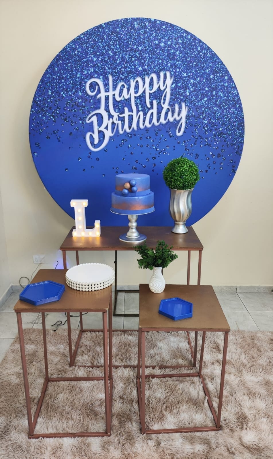 Azul com Glitter Masculino Kit Ouro