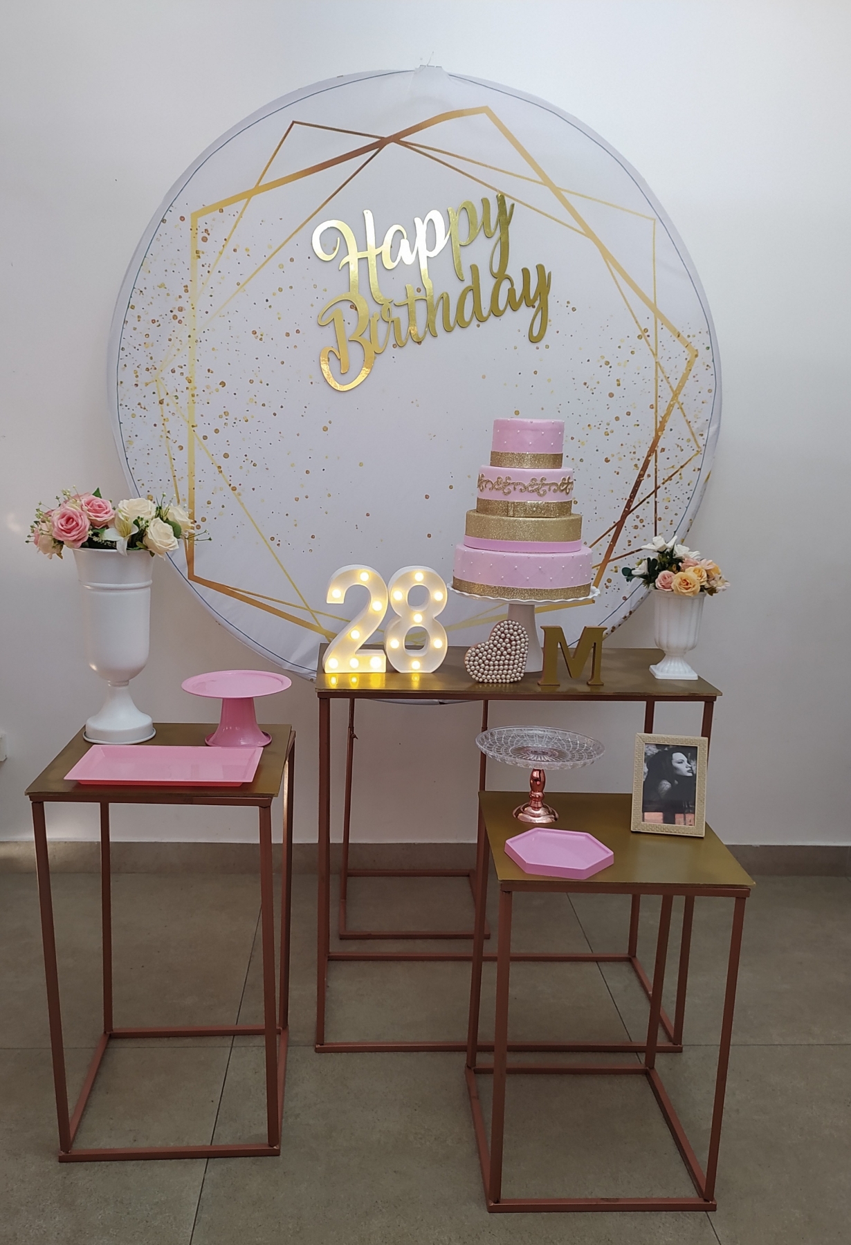 Aniversário Branco Dourado  e Rosa Kit ouro