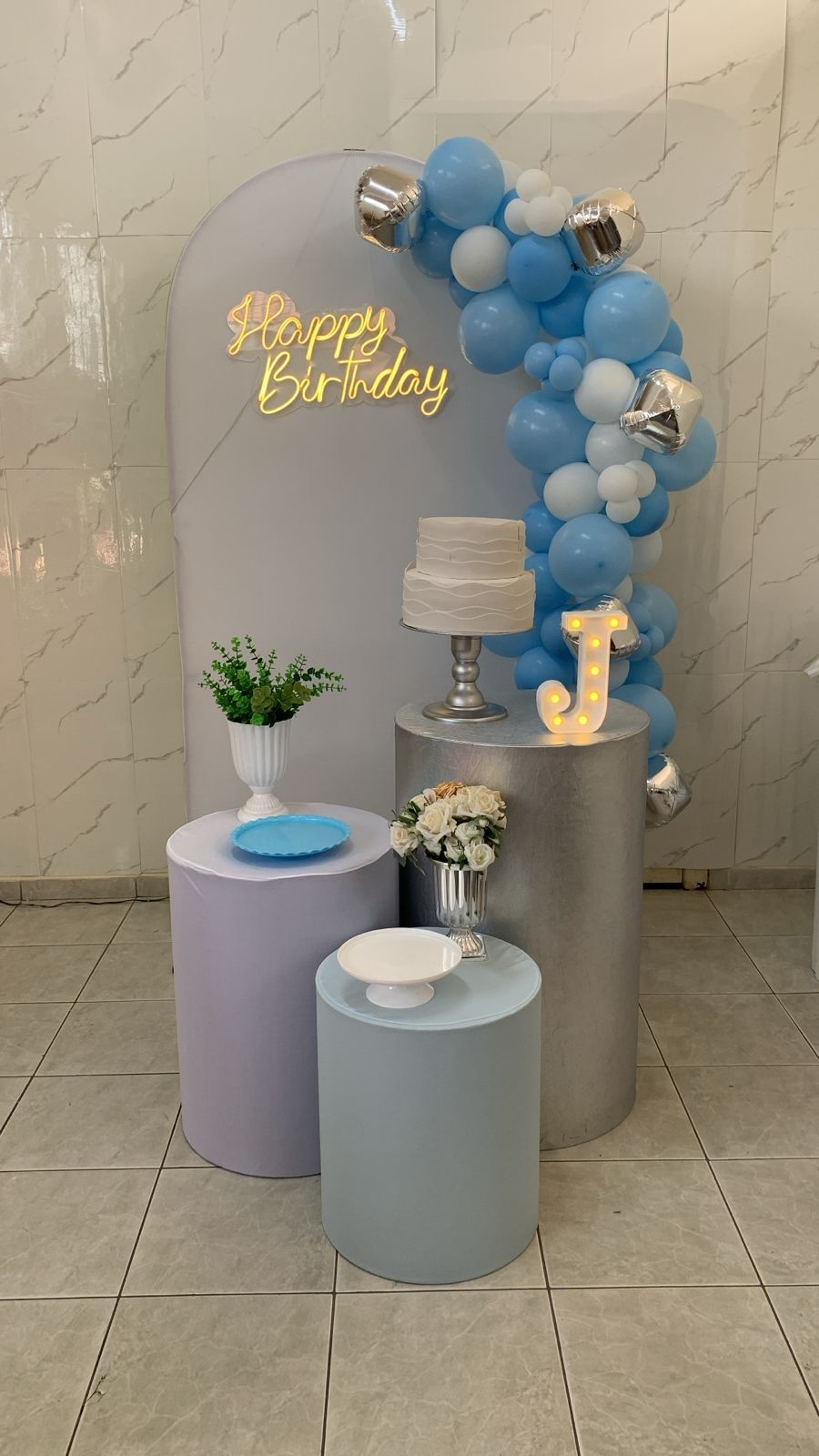 Azul Claro com Branco e Prata Feminino Kit Pr