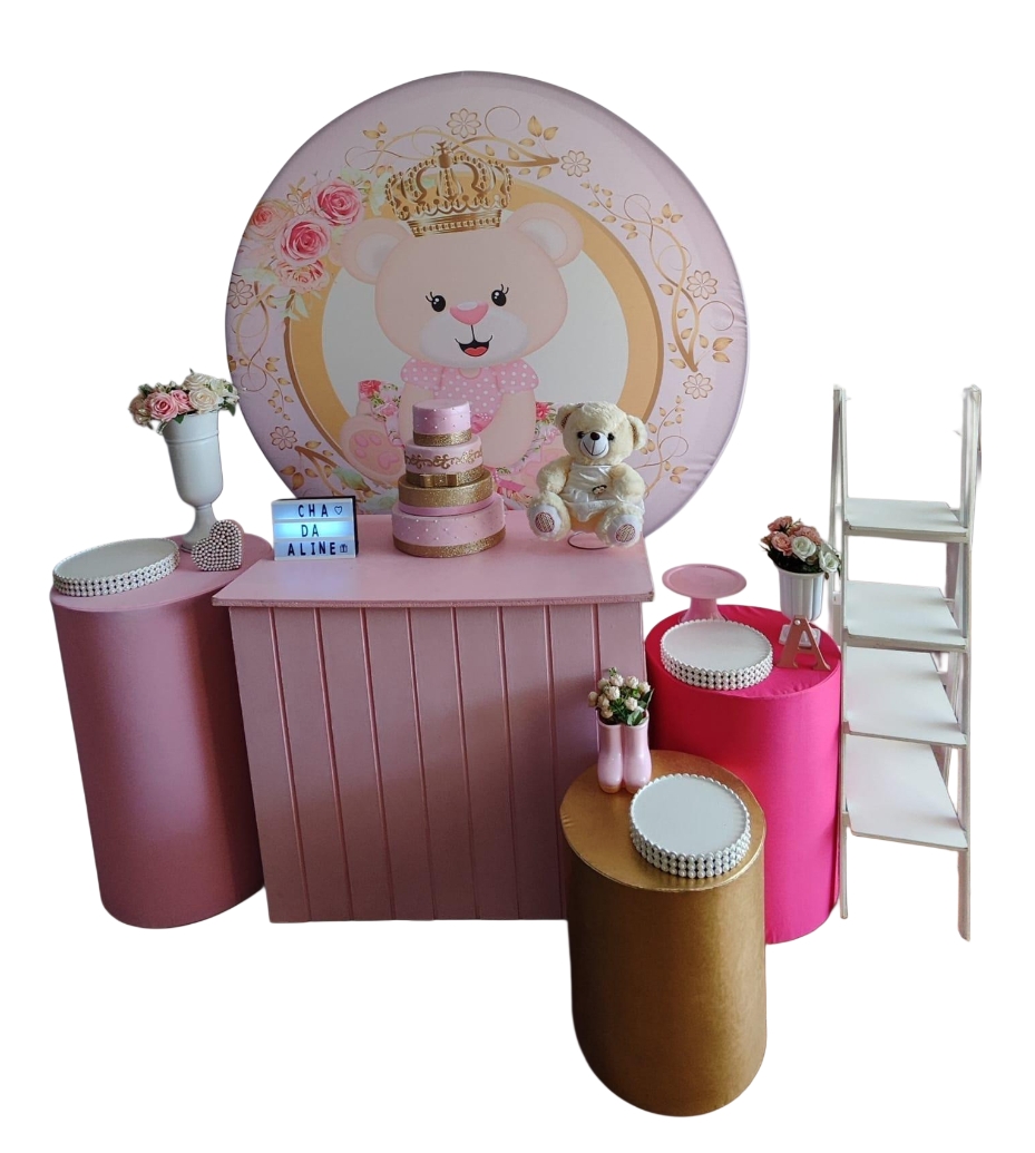 Chá de Bebê Menina Urso com Coroa Kit Ouro