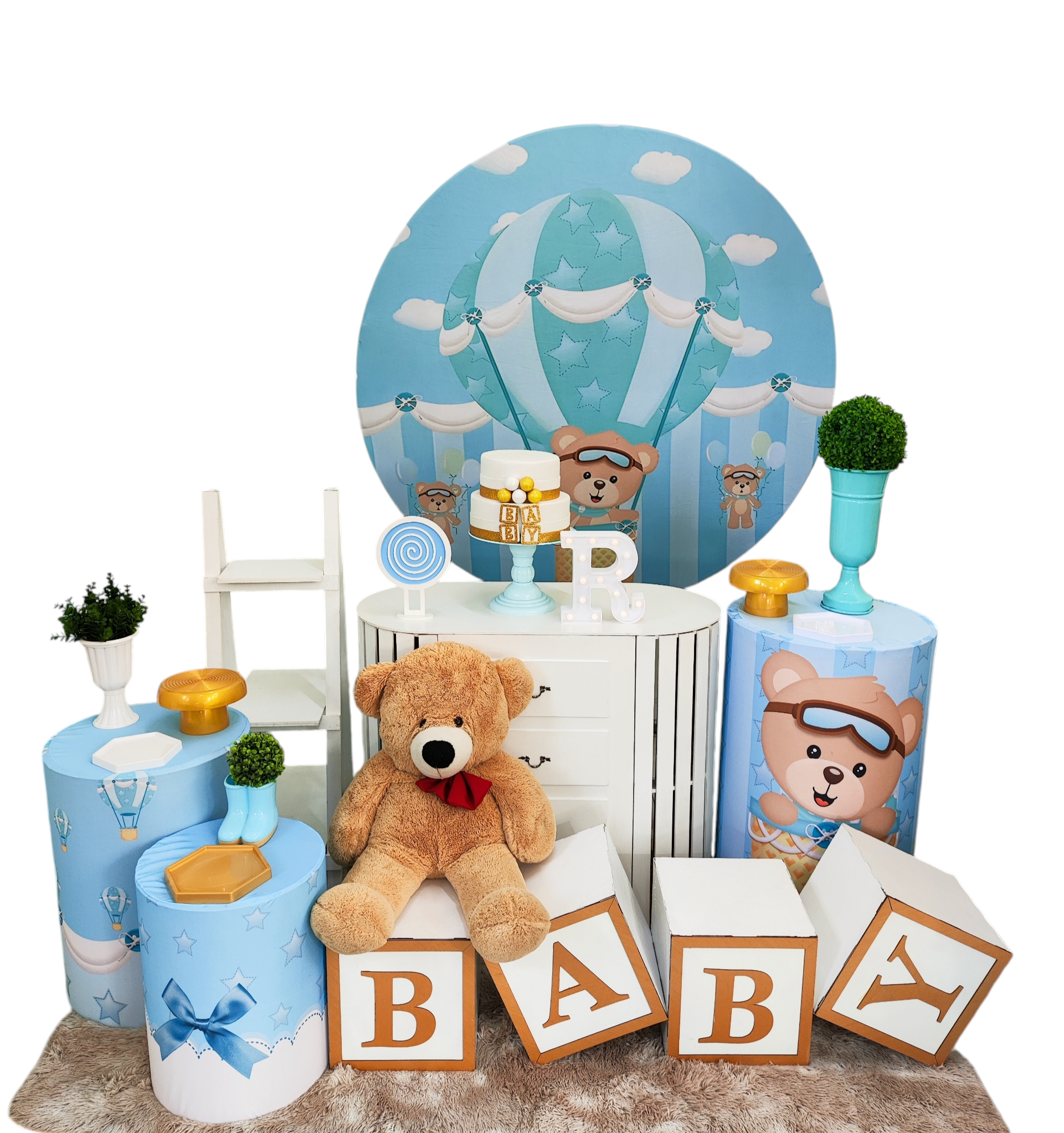 Chá de Bebê Menino Urso Baloeiro Kit Ouro