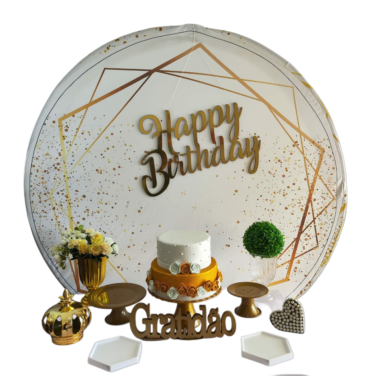 Aniversário Branco com Dourado Kit Bronze