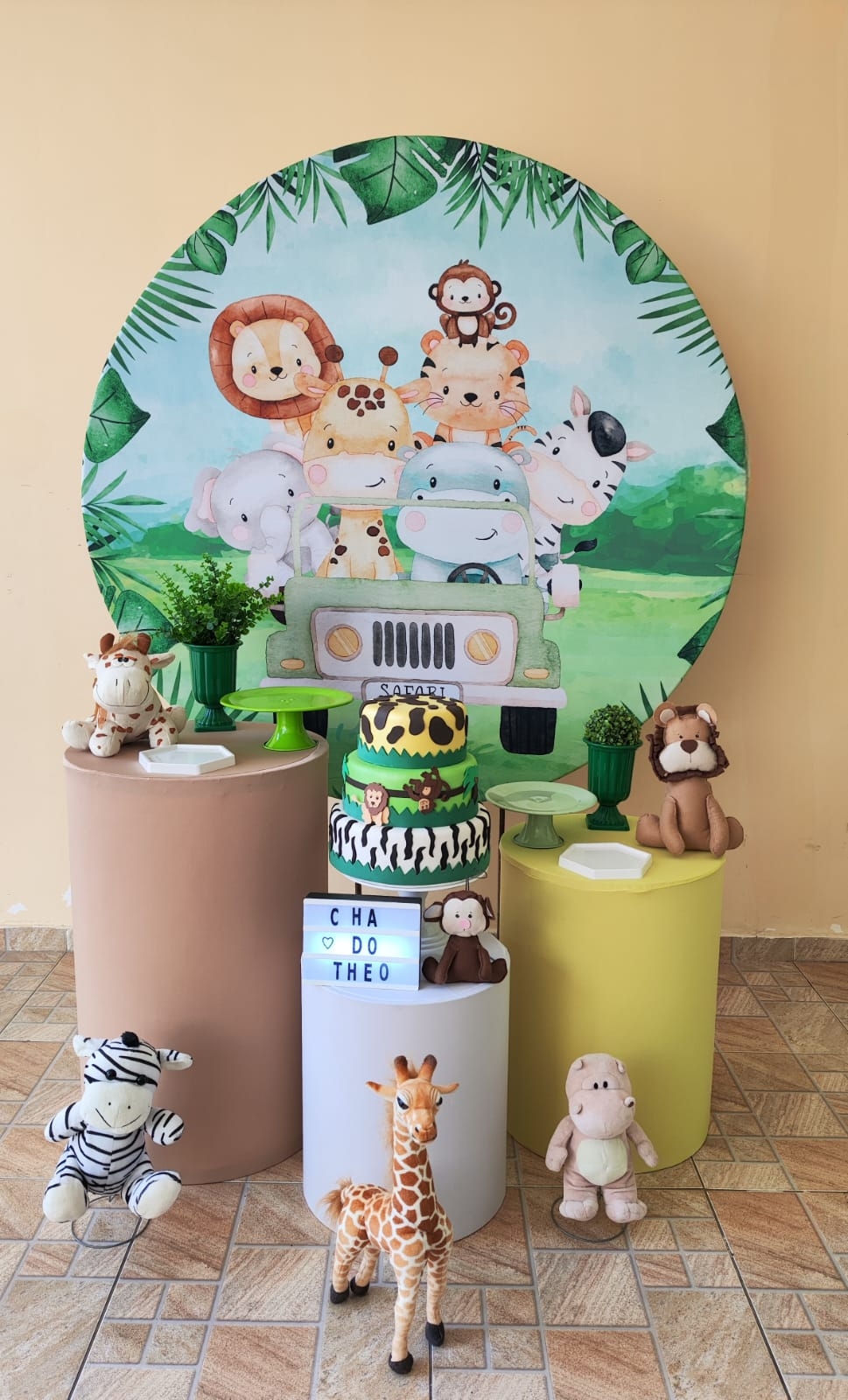 Chá de bebê Menino Safari Capa Verde Kit Bron