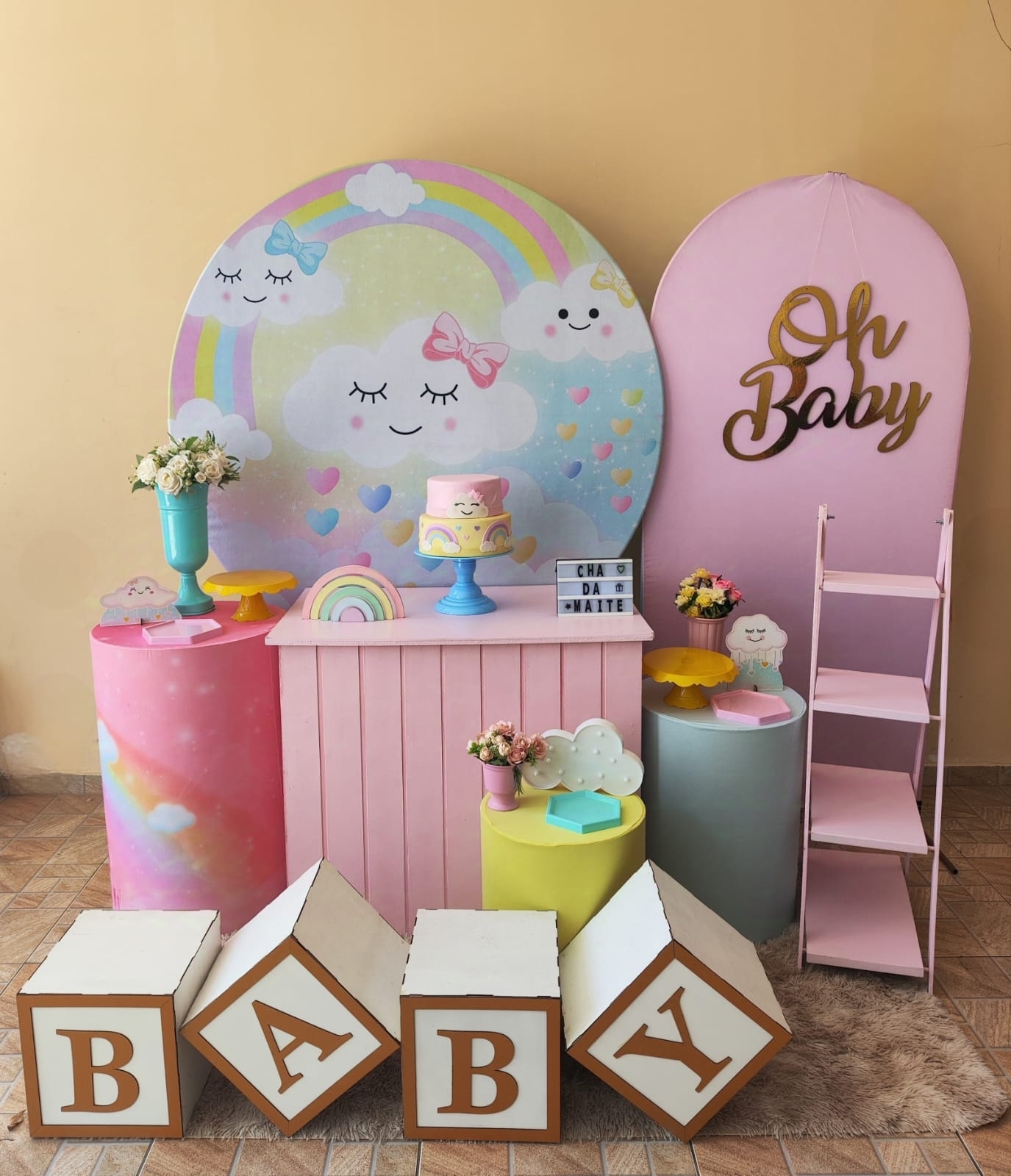 Chá de bebê Menina Chuva de Amor Kit Prata