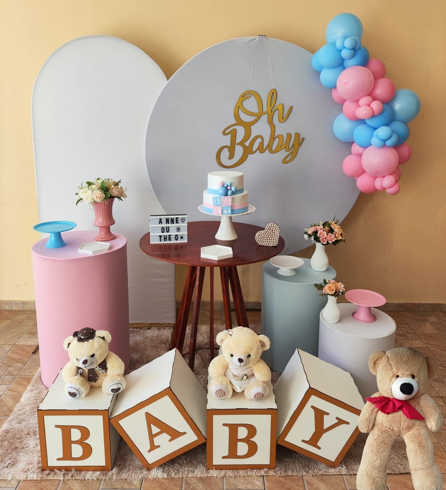 Chá Revelação Liso Rosa e Azul Claro Kit Plat