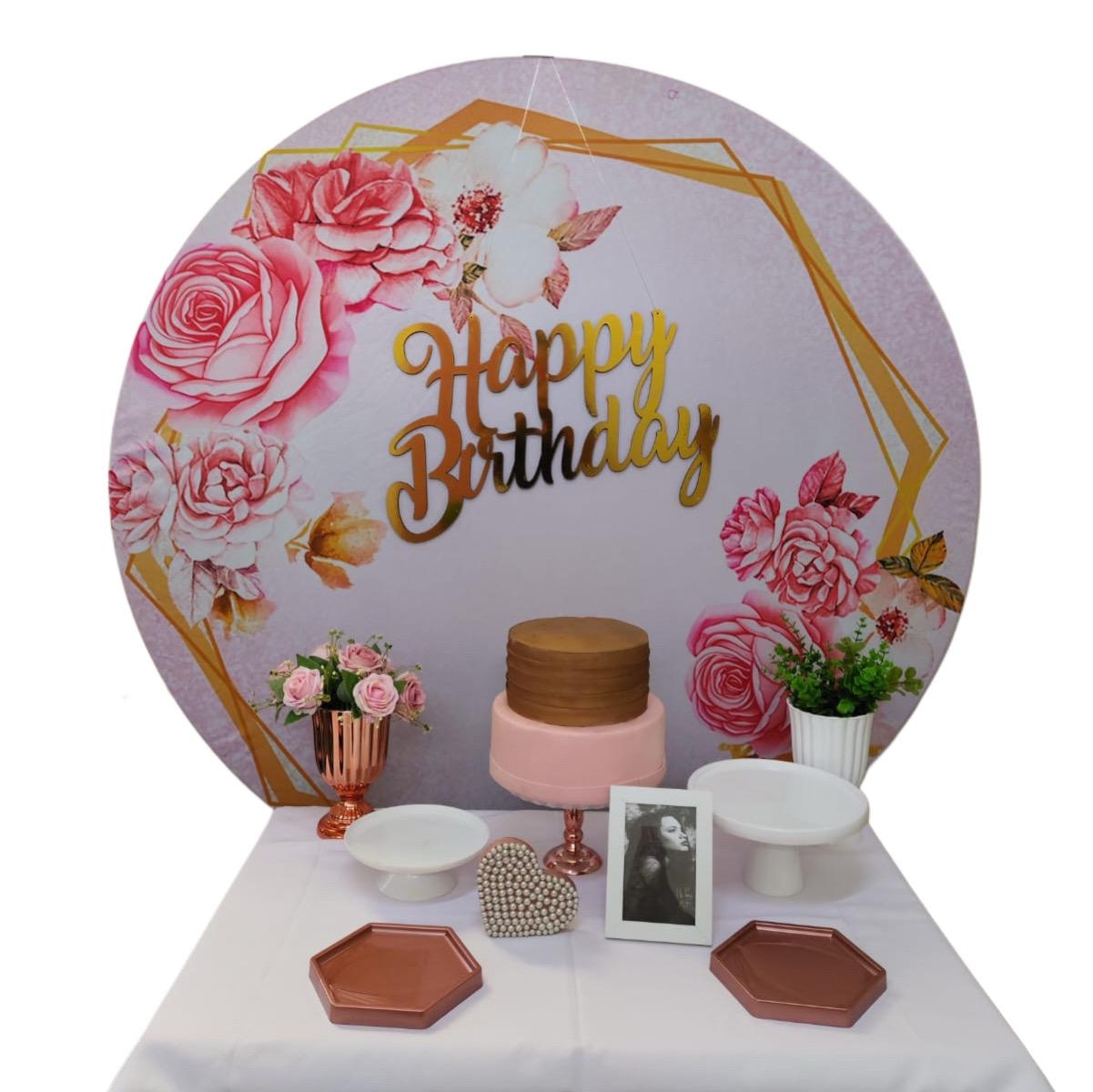 Floral Fundo Rosa com Dourado Kit Bronze 