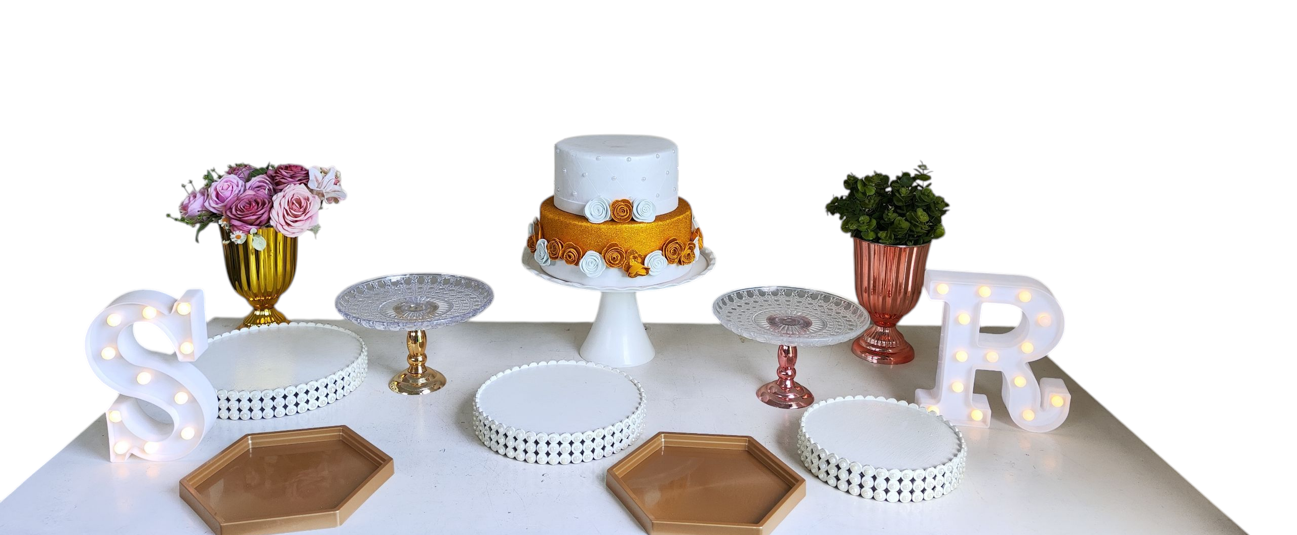 Aniversário Branco com Dourado Kit Mesa