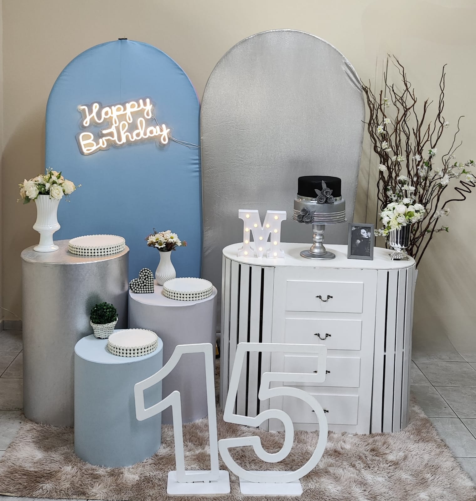 Azul Claro com Prata Feminino Kit Diamante