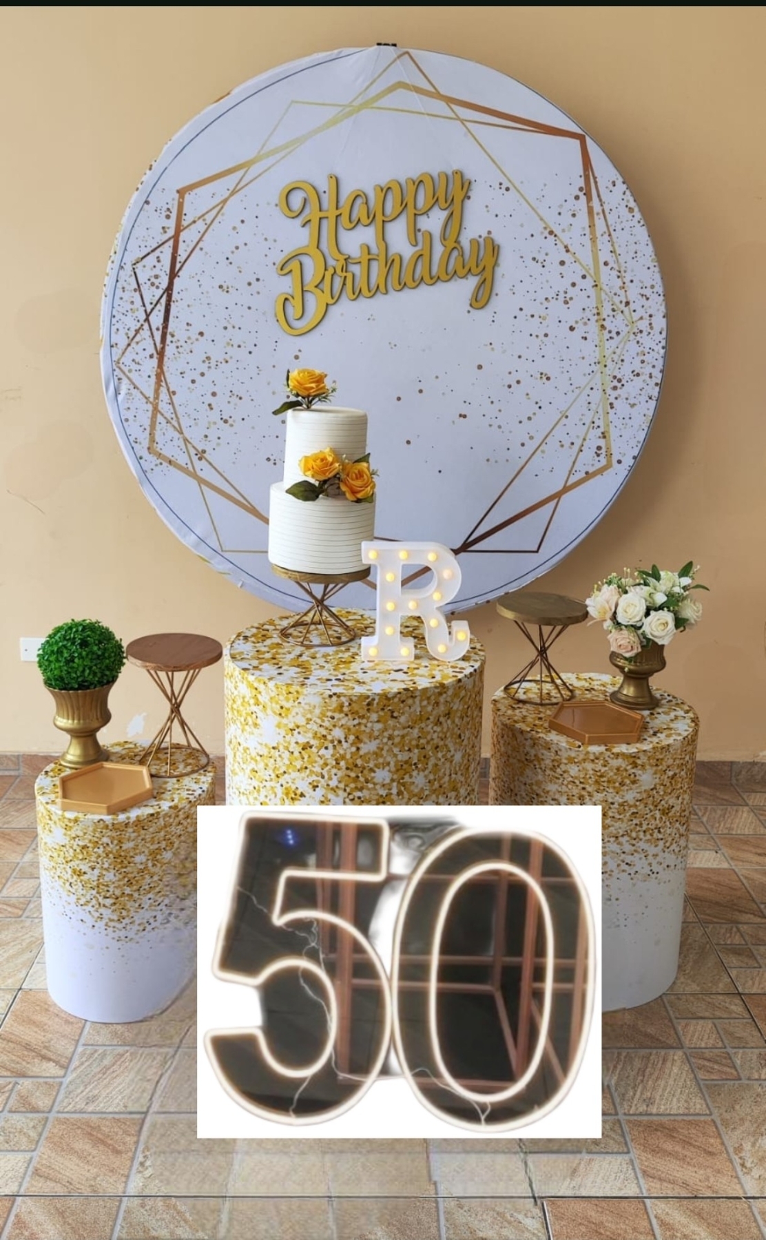 Aniversário Branco com Dourado Kit Prata