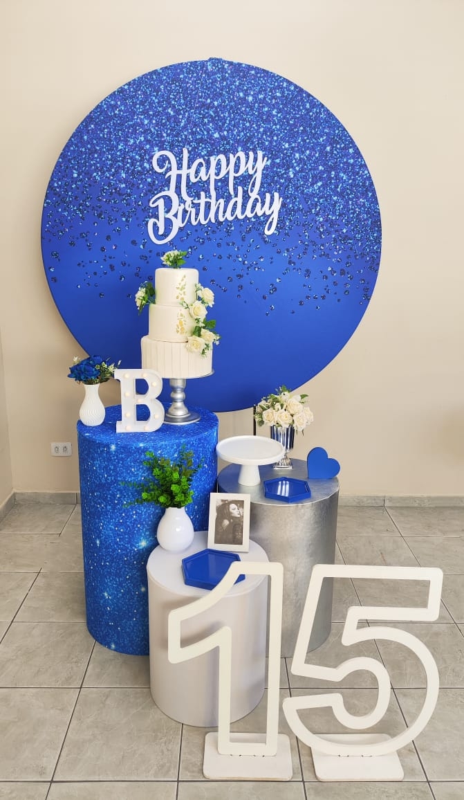 Azul com Glitter Feminino Kit Prata IV