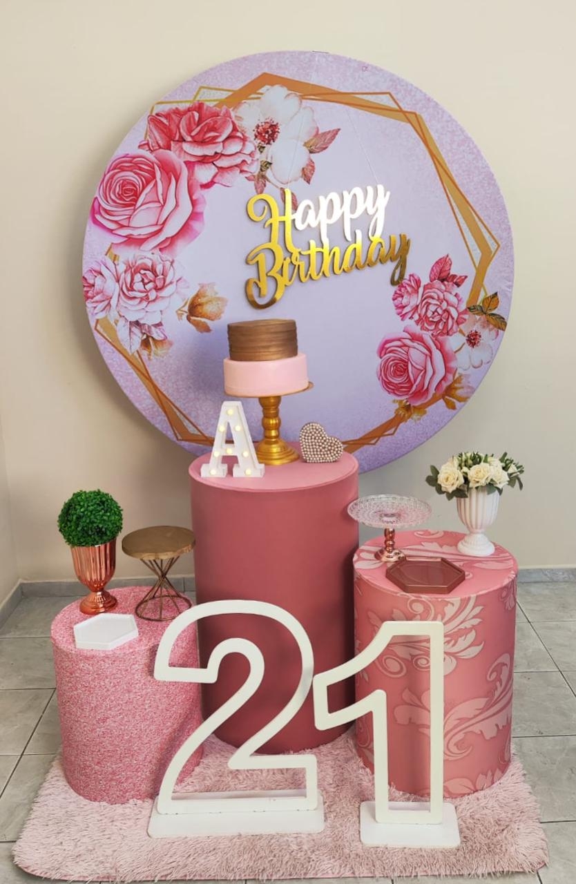 Floral Fundo Rosa com Dourado Kit Prata