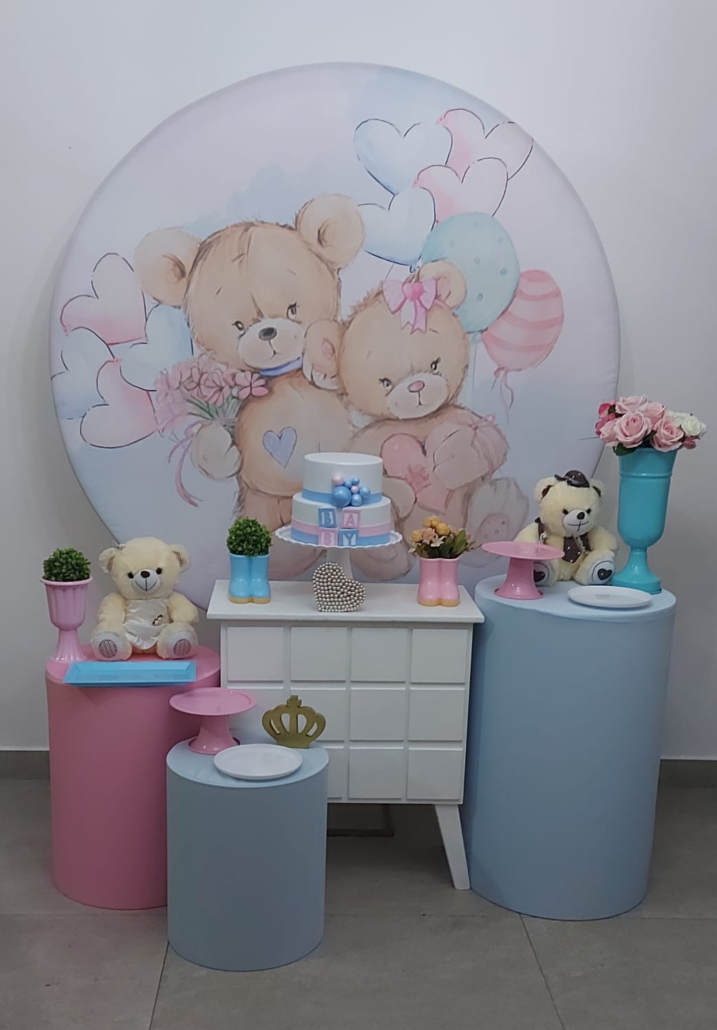 Chá Revelação Urso Rosa e Azul Kit Ouro