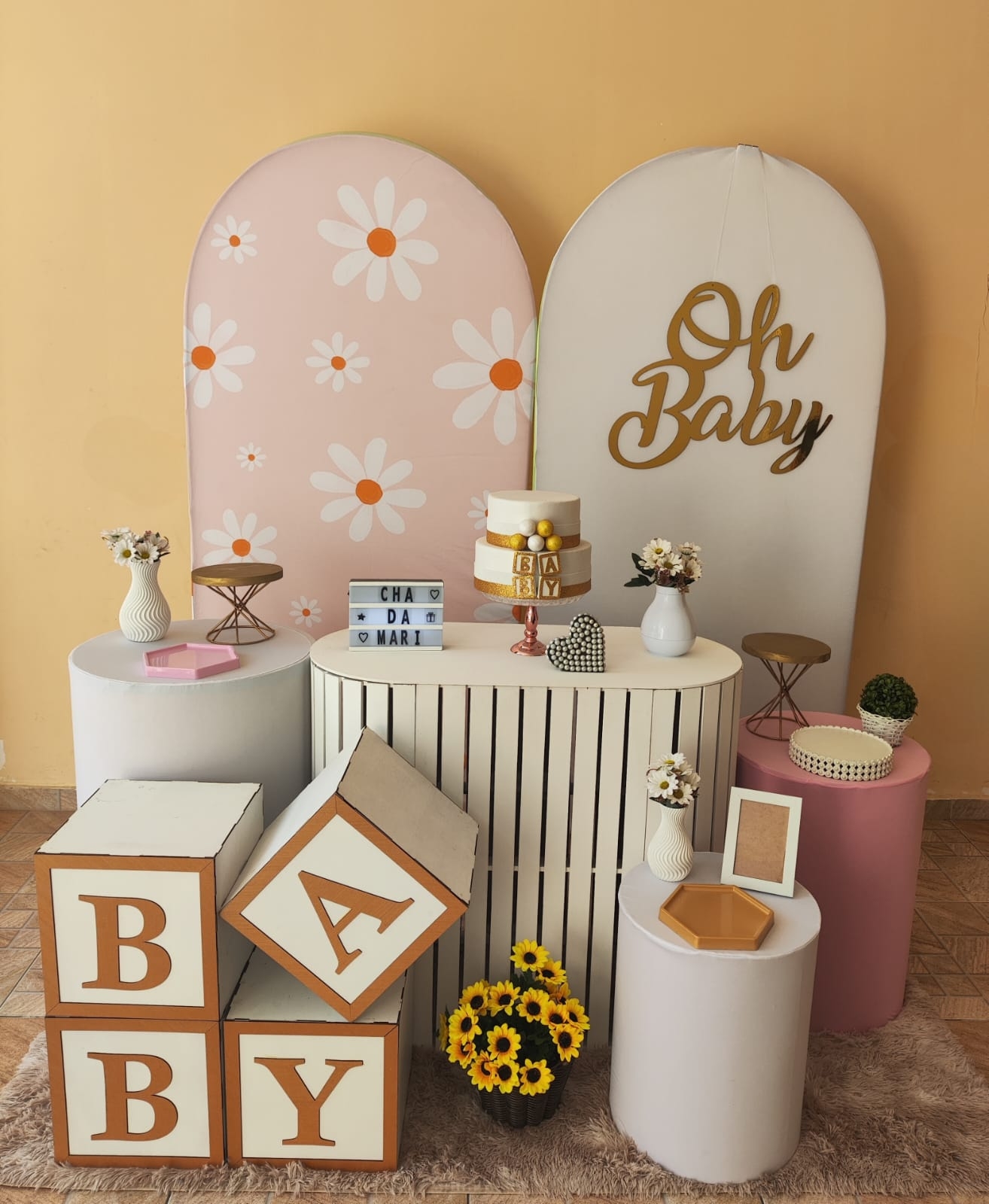 Chá de Bebê Menina Margaridas Capa Rosa 2