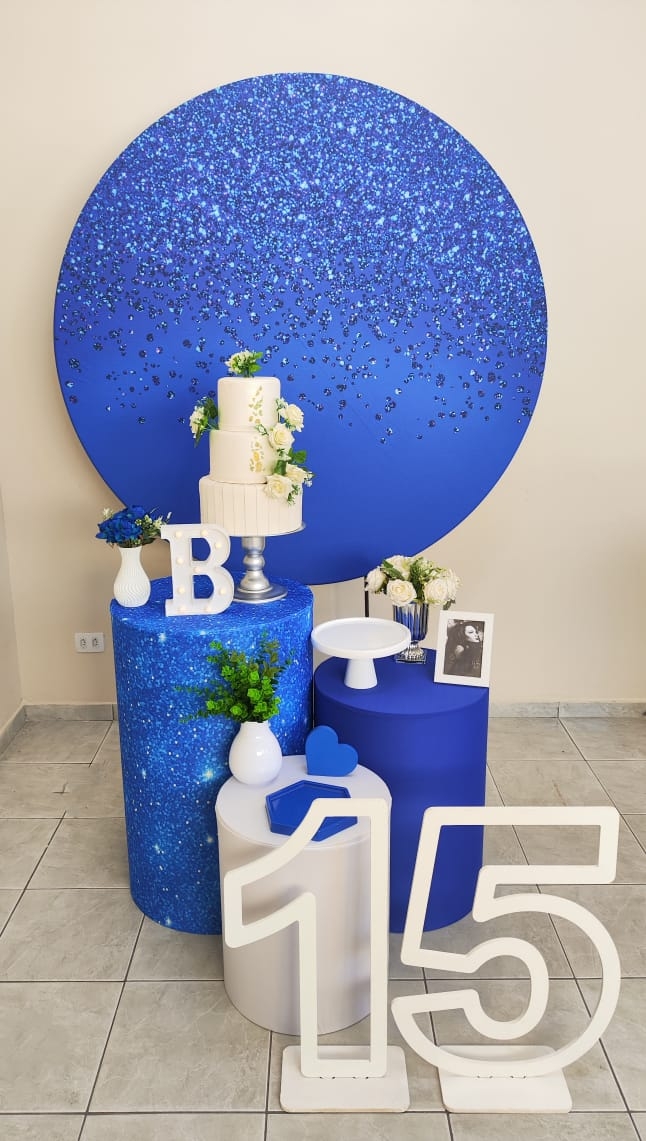 Azul com Glitter Feminino Kit Prata