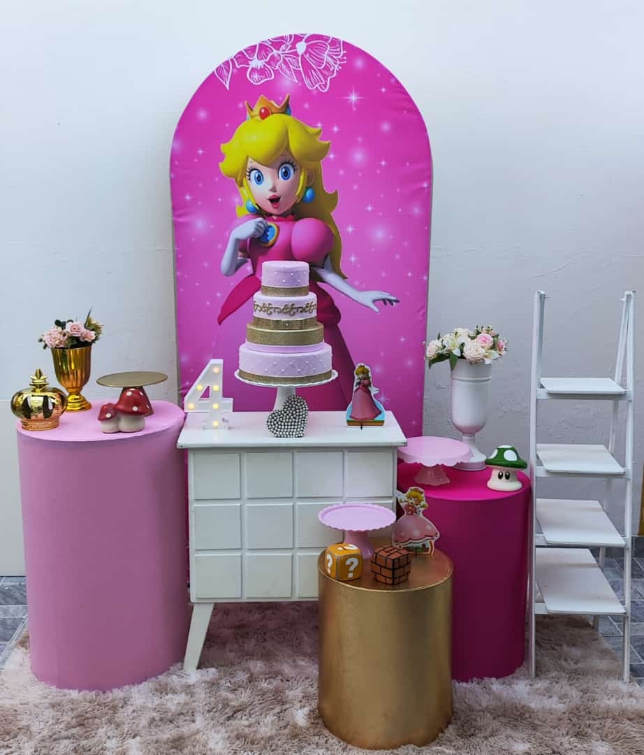 Princesa Peach Kit Ouro com Painel Romano