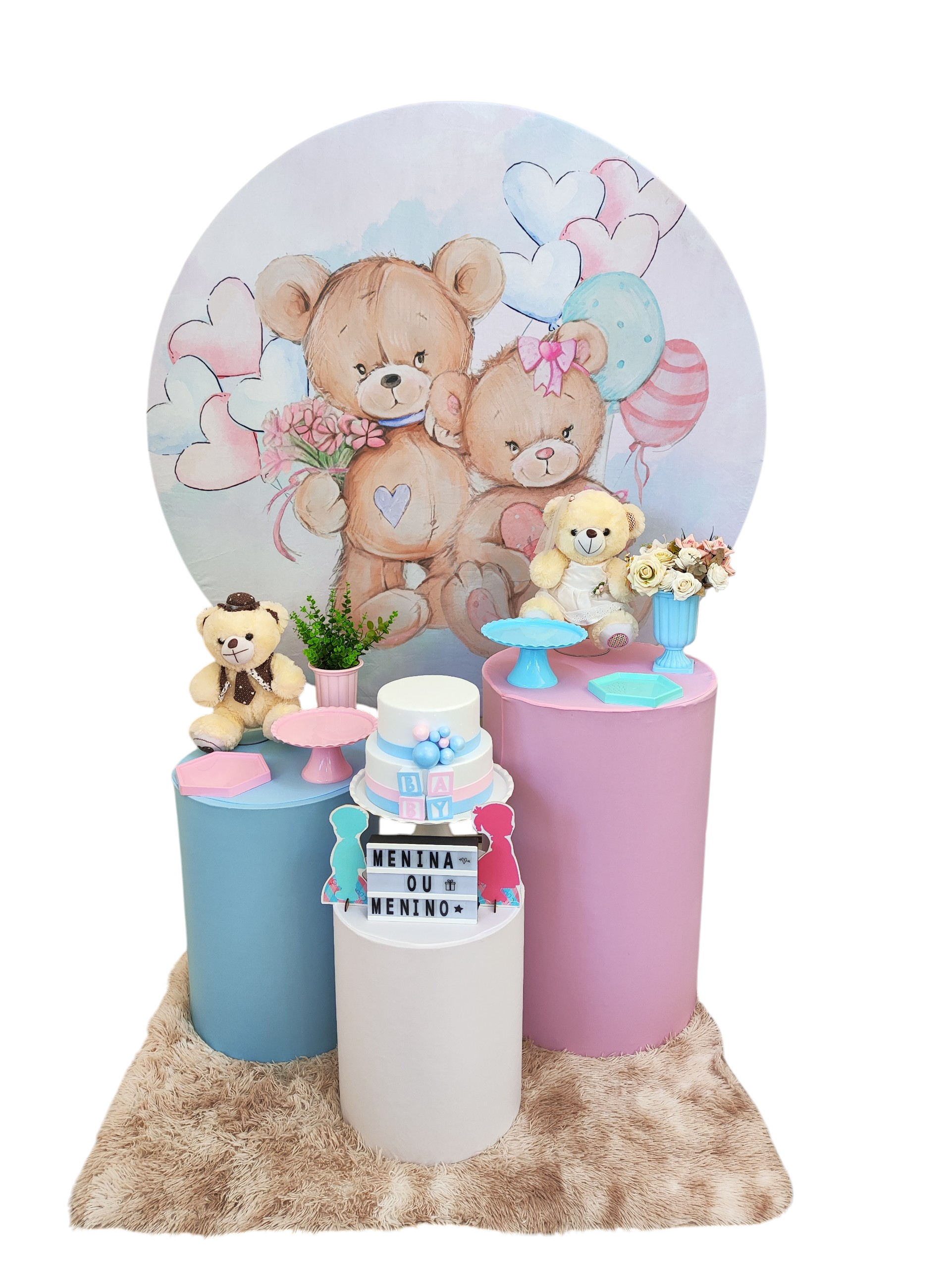 Chá Revelação Urso Rosa e Azul Kit Bronze