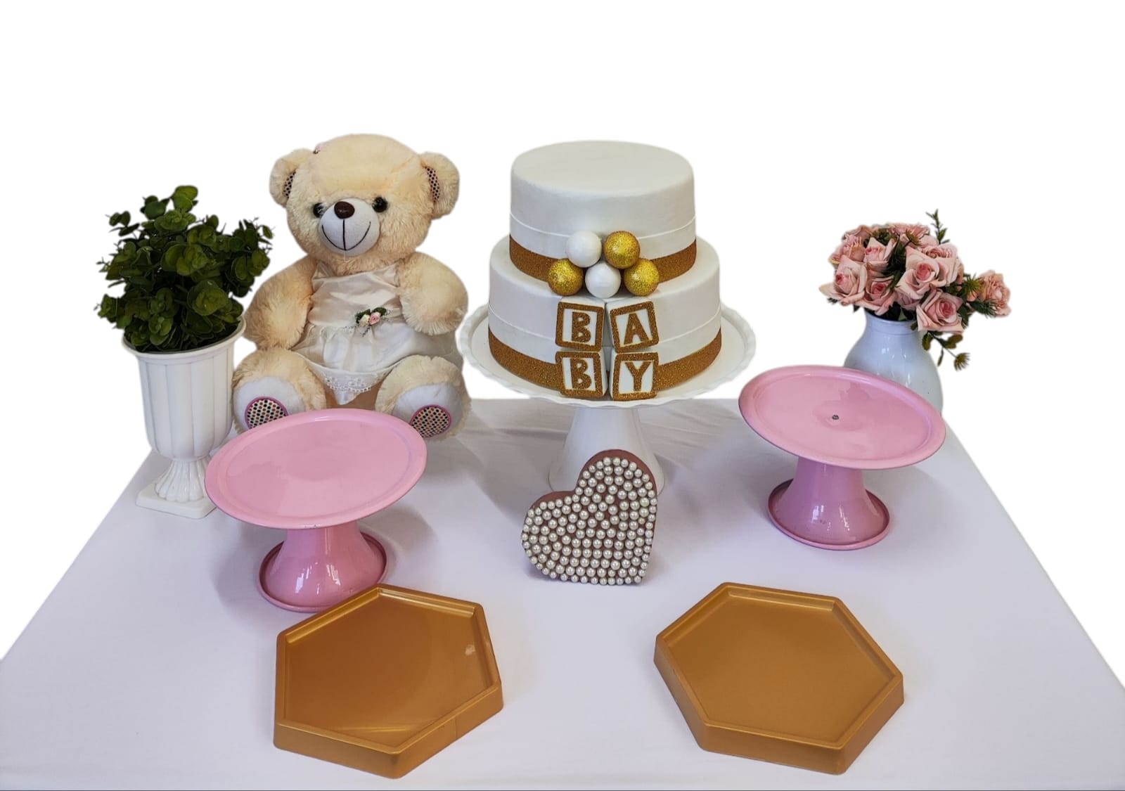 Chá de Bebê Menina Ursinha Rosa com Balões Ki