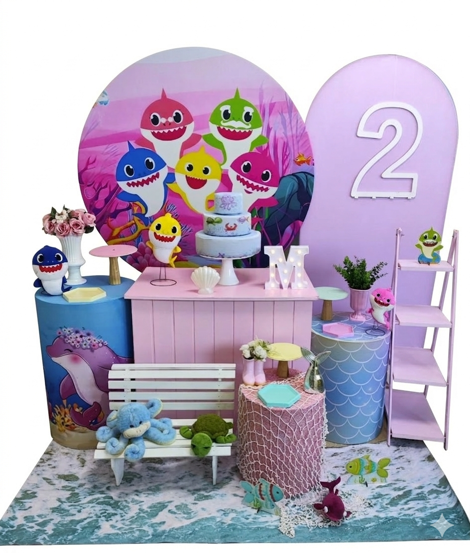 Baby Shark Menina Capa 2 Kit Diamante