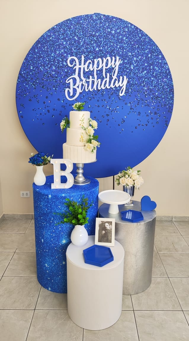 Azul com Glitter Feminino Kit Prata II