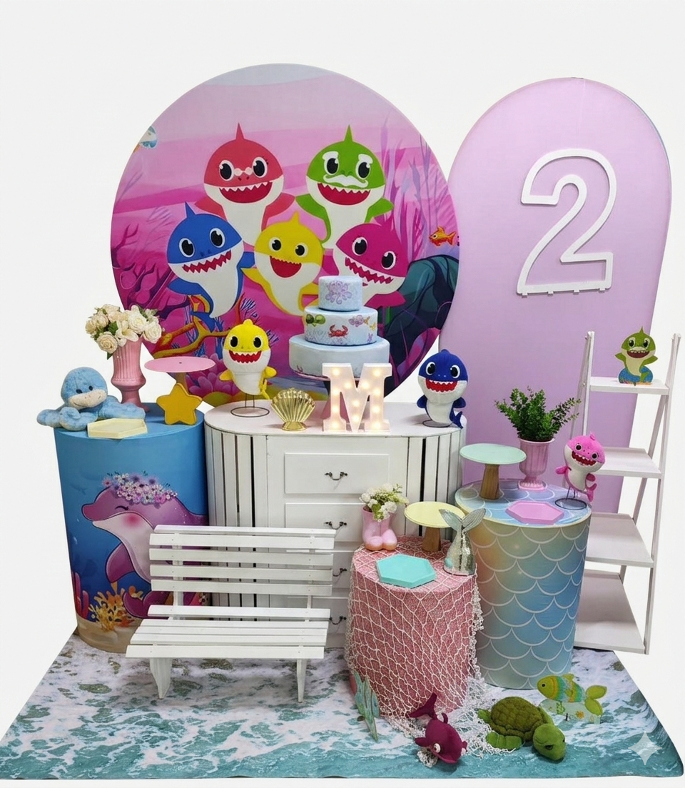 Baby Shark Menina Capa 2 Kit Diamante